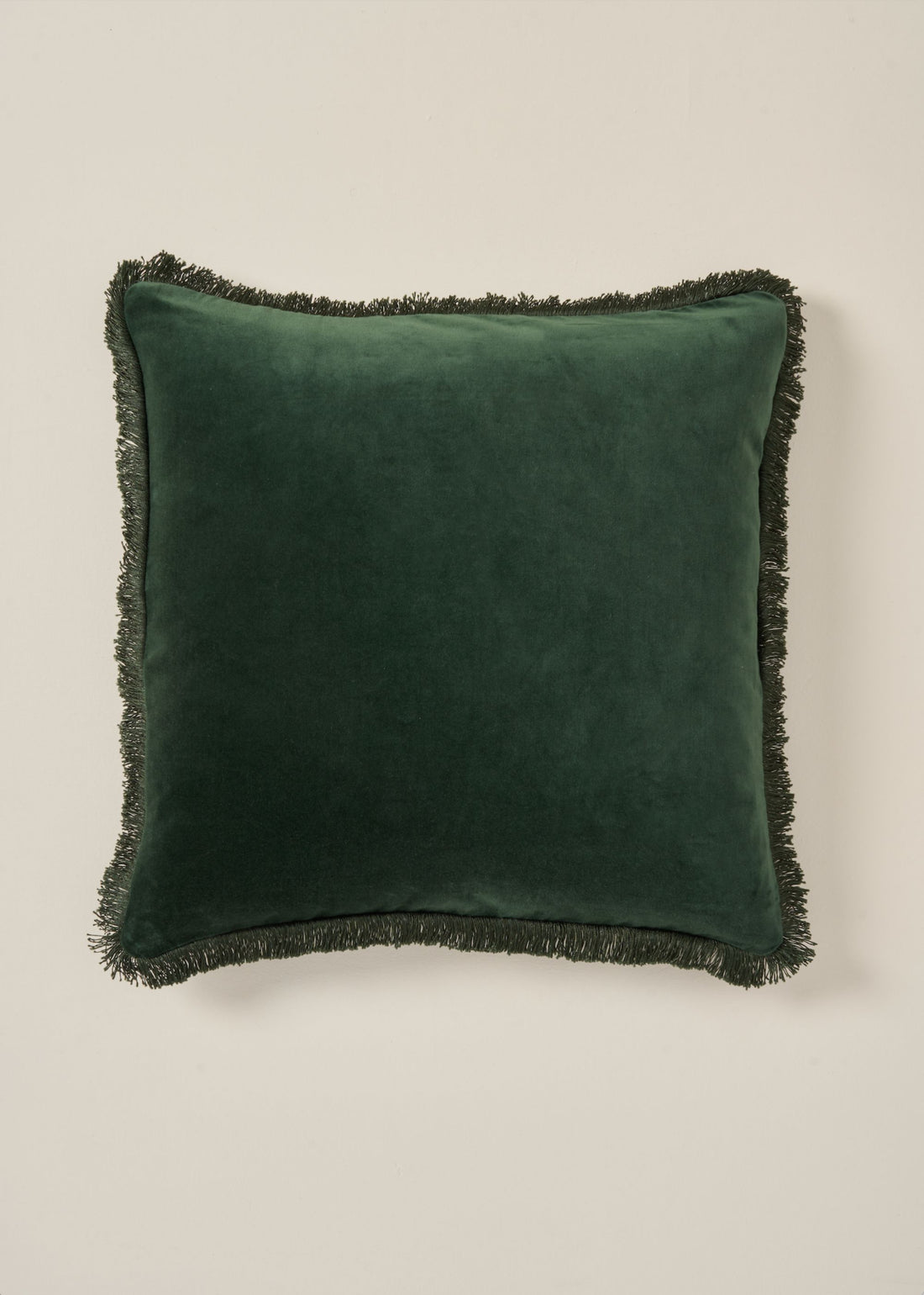 Truly Lifestyle Green Velvet Fringed Square Cushion