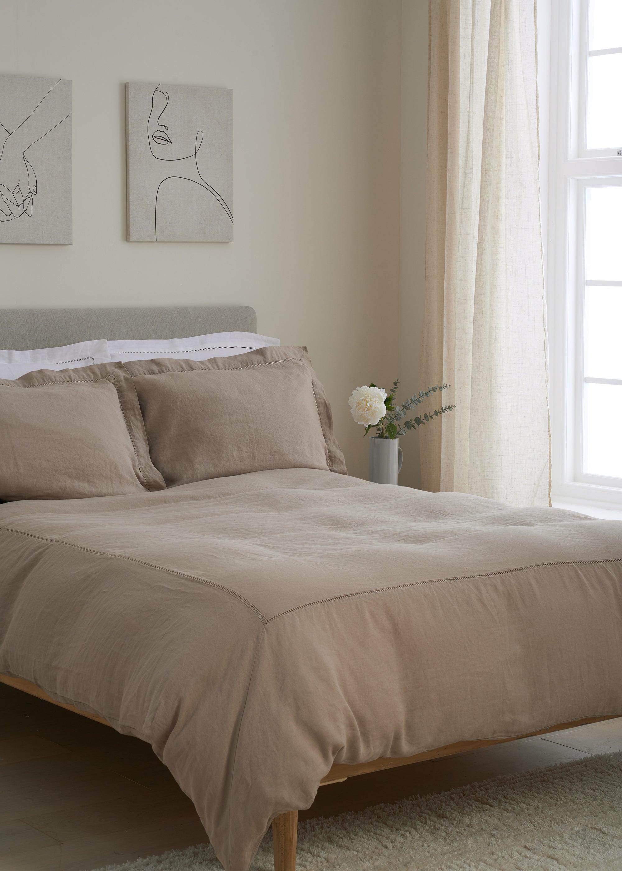 TRULY LIFESTYLE TAUPE LINEN BEDDING RANGE ON BED