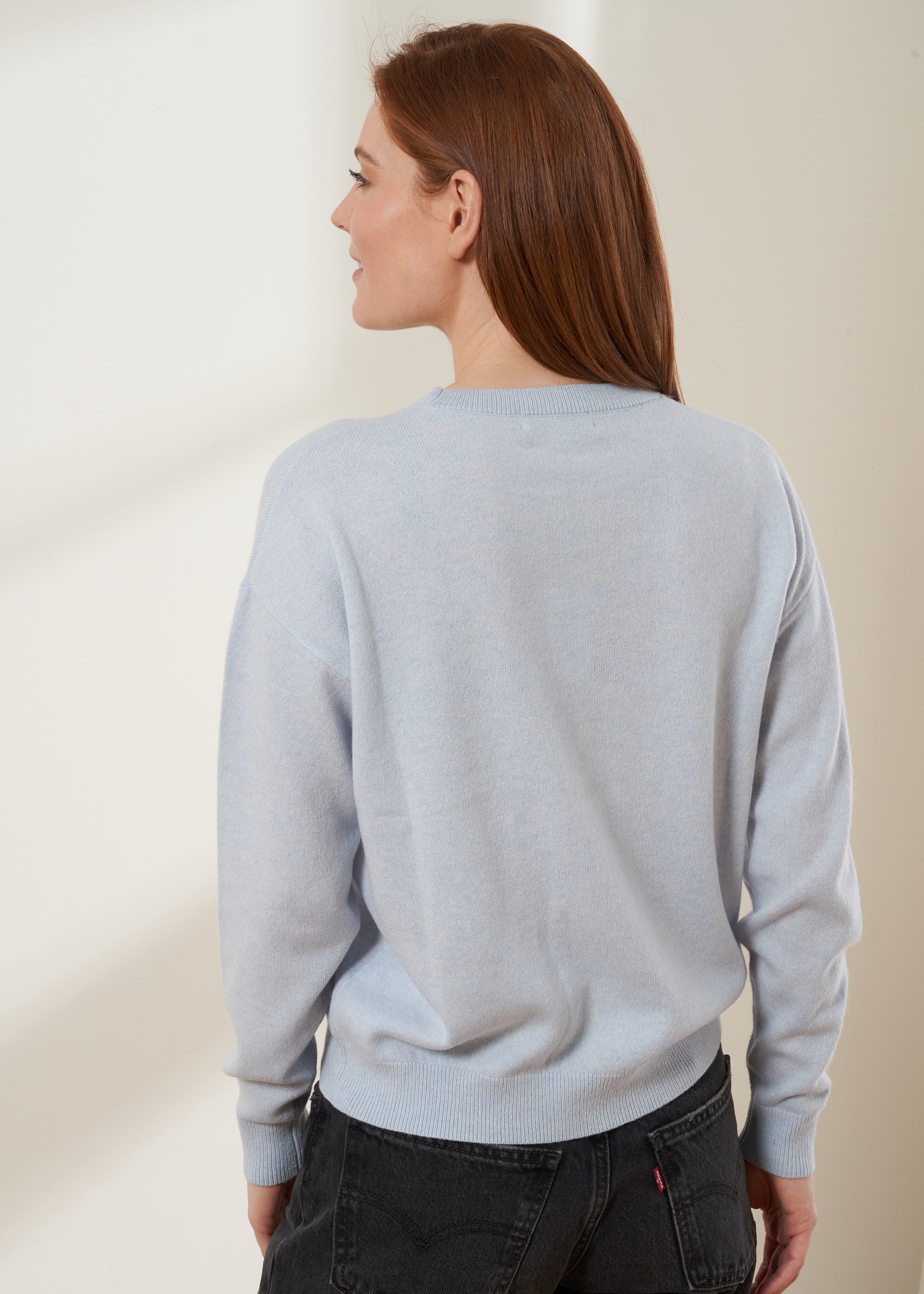 Merino and Cashmere Wool Round Neck Baby Blue Jumper