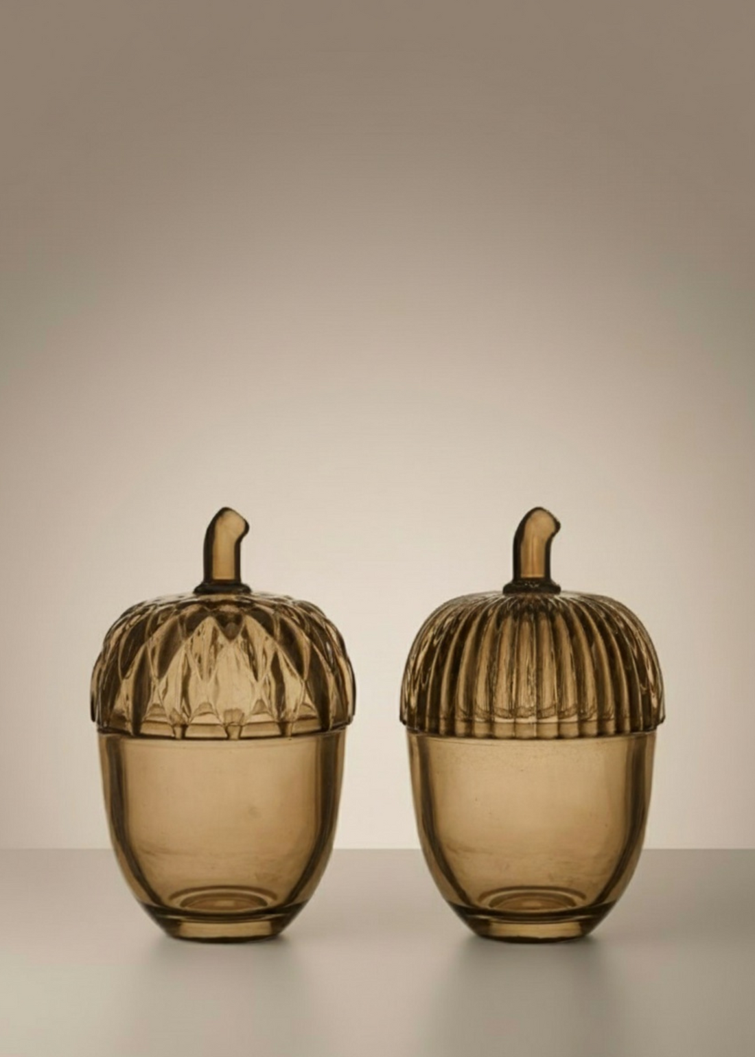 TRULY LIFESTYLE SET OF TWO BROWN GLASS ACORN JARS