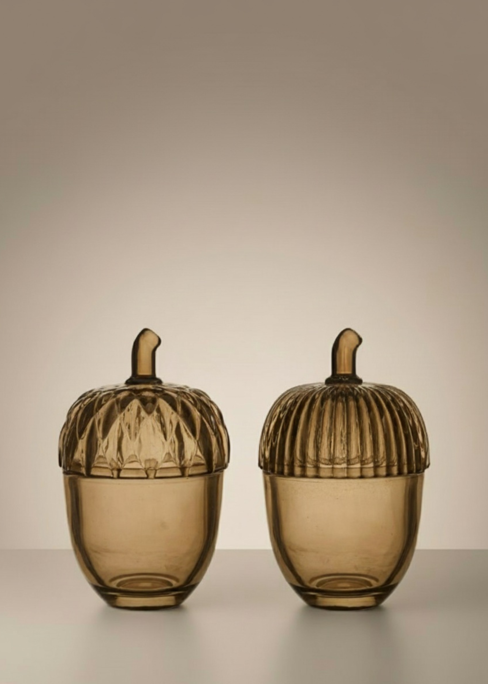 TRULY LIFESTYLE SET OF TWO BROWN GLASS ACORN JARS