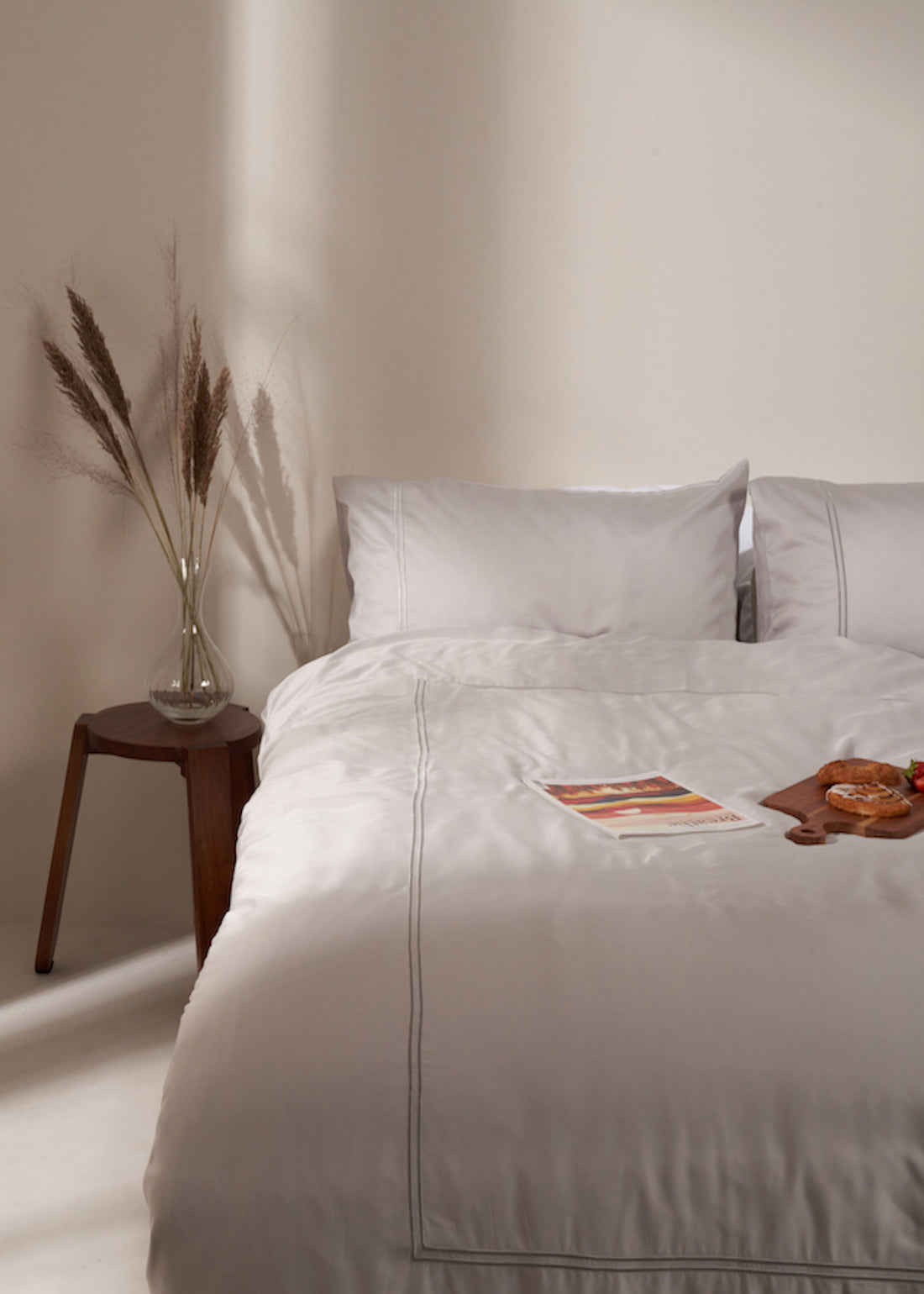 Dove Grey Satin Stitch Bamboo Duvet Cover
