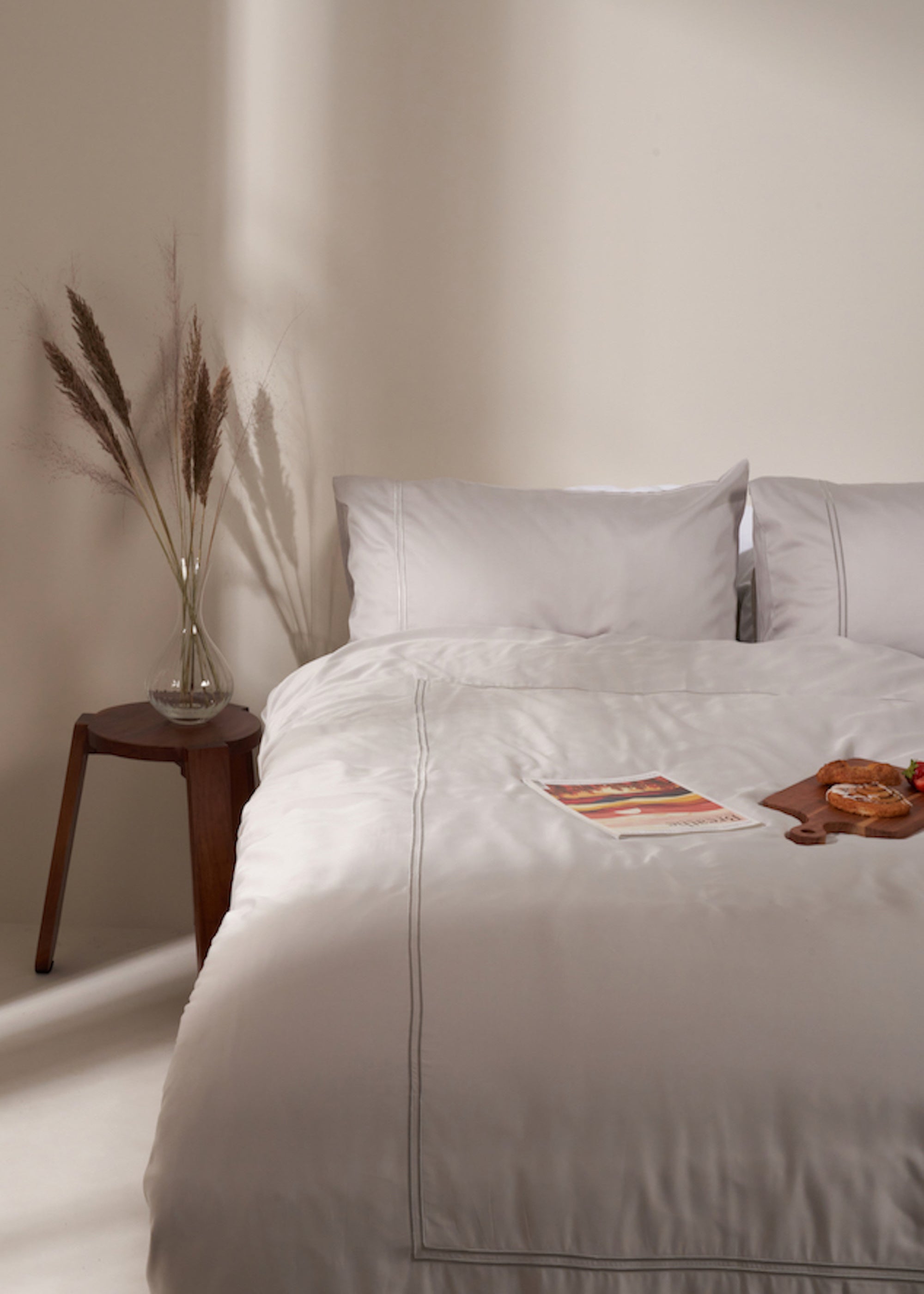 Dove Grey Satin Stitch Bamboo Duvet Cover