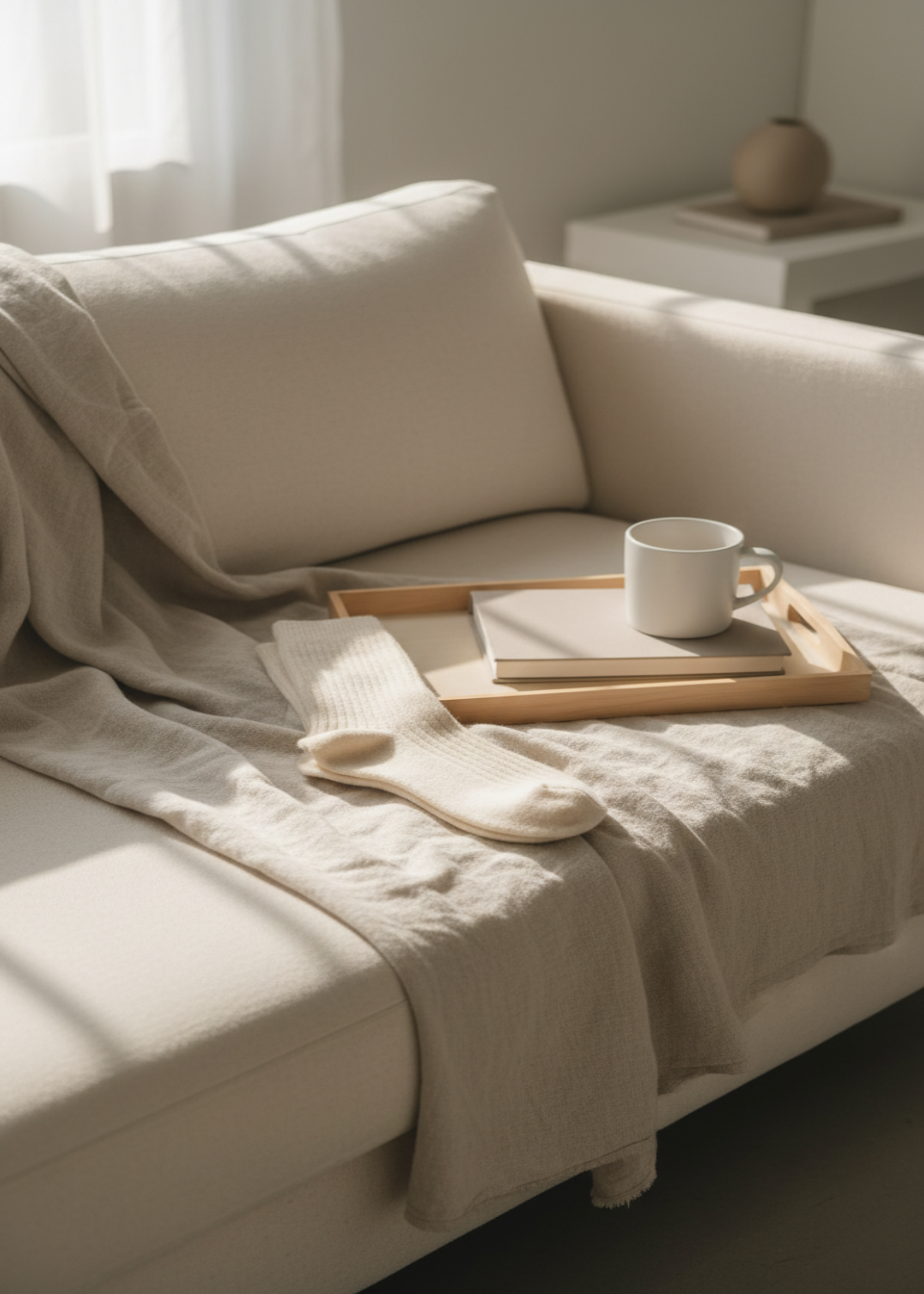 BEIGE CASHMERE BLEND RIBBED SOCKS