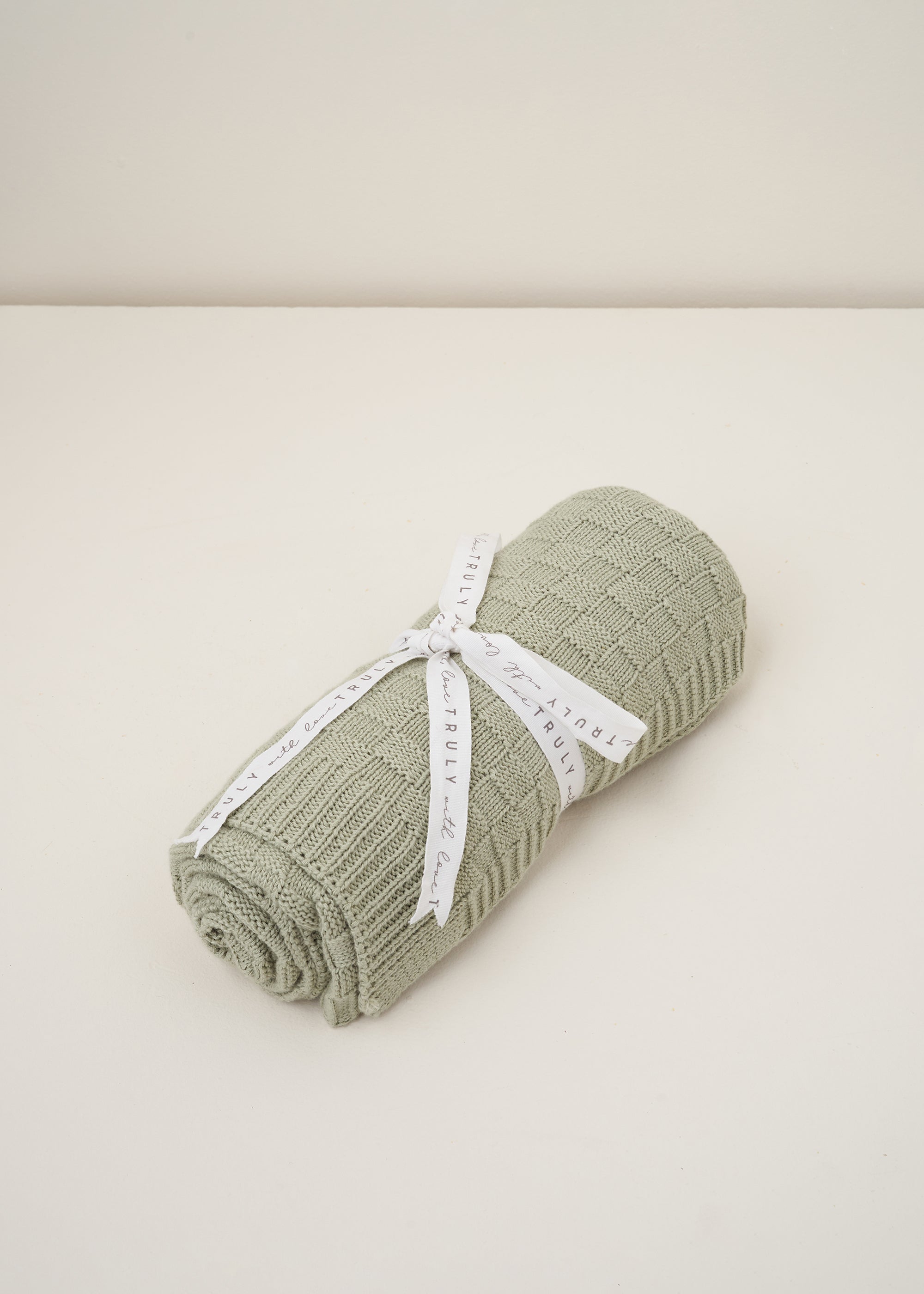 Rolled Basket Stitch Knitted Baby Blanket in Sage Green