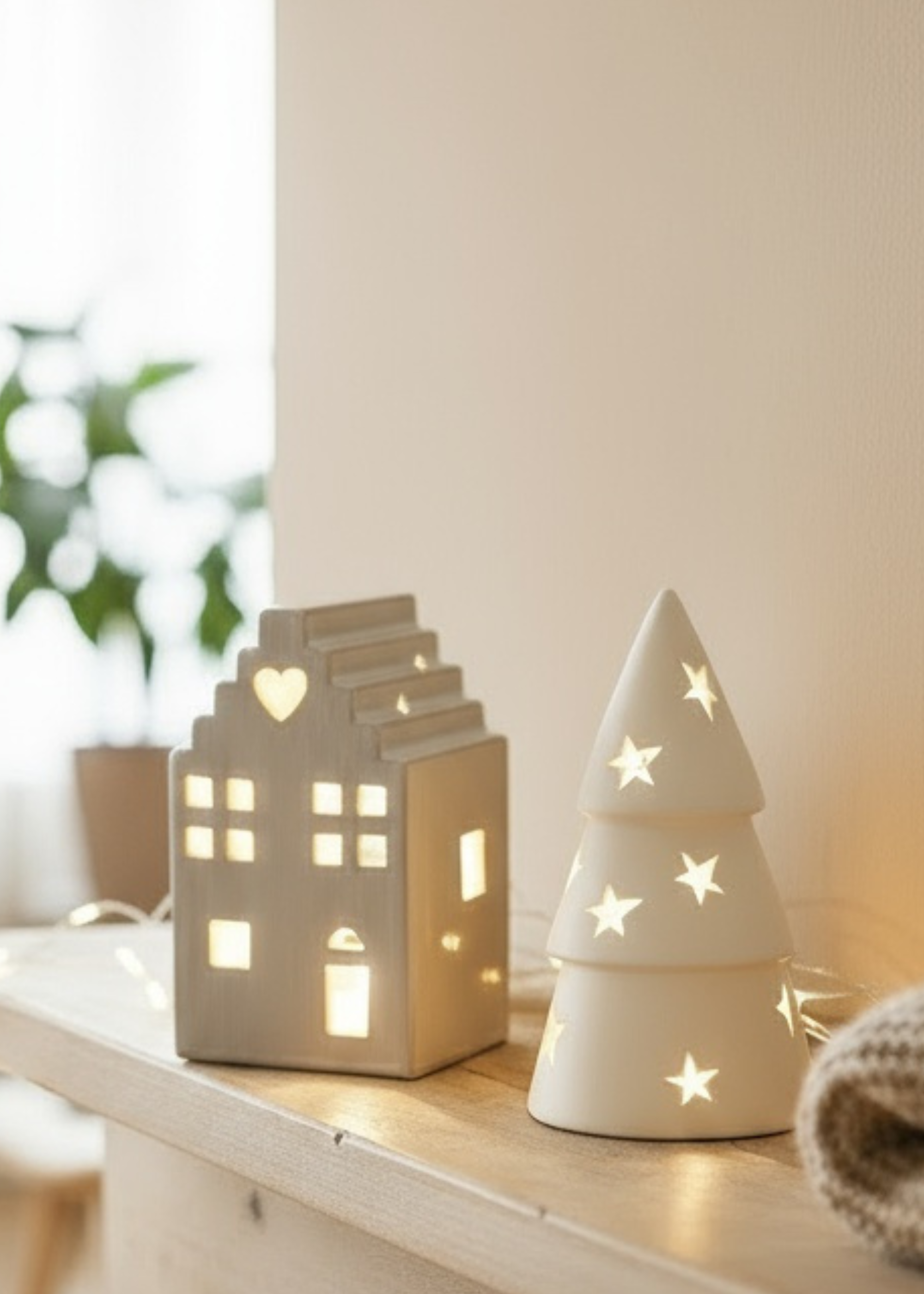 Medium Grey Ceramic LED Heart Christmas House