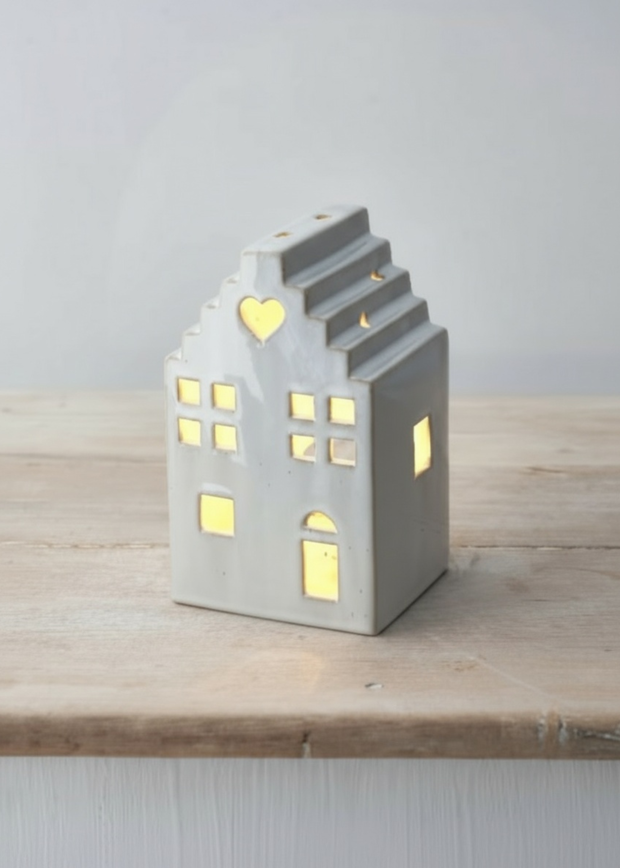 Medium Grey Ceramic LED Heart Christmas House