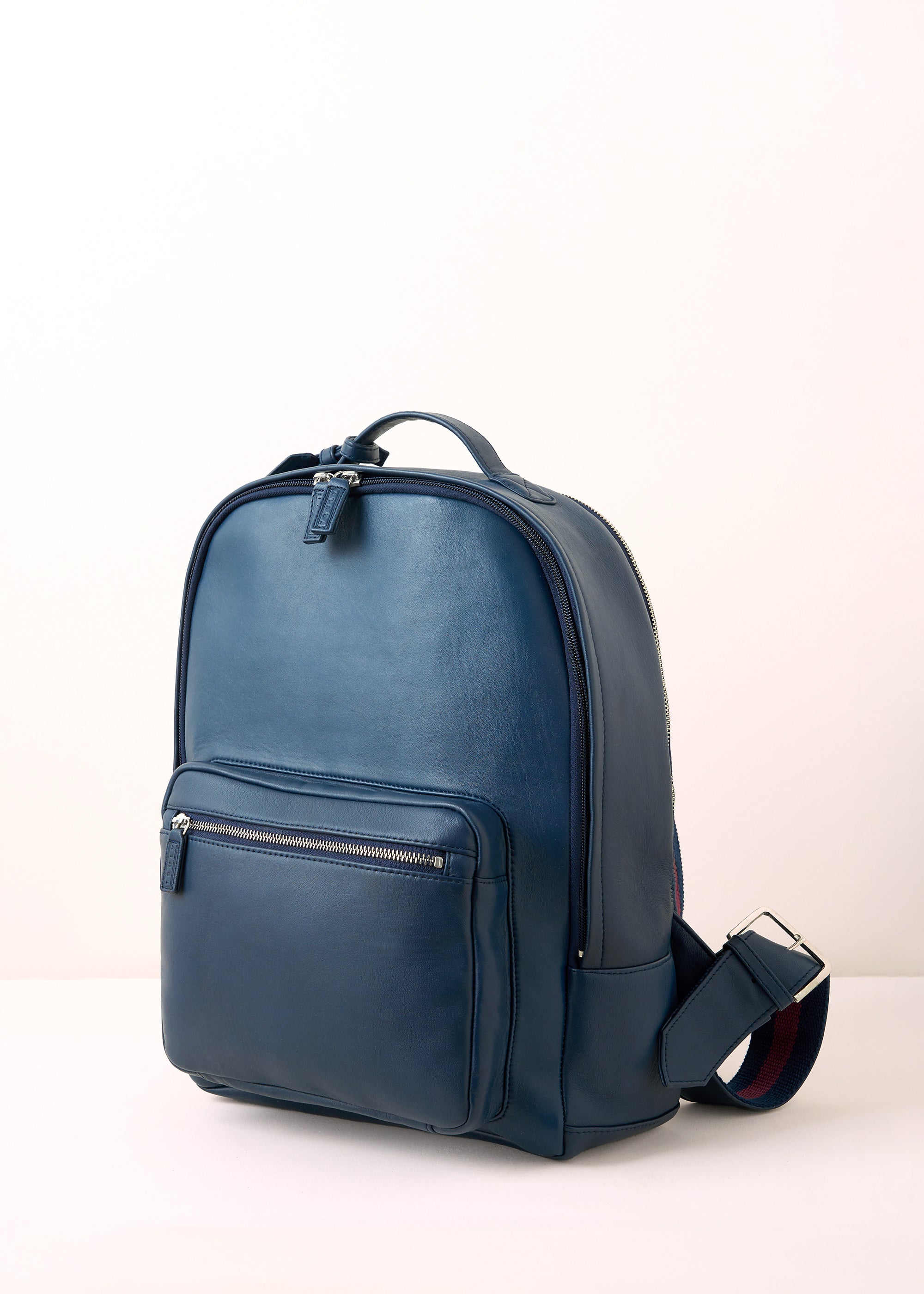 Navy Leather Unisex Backpack
