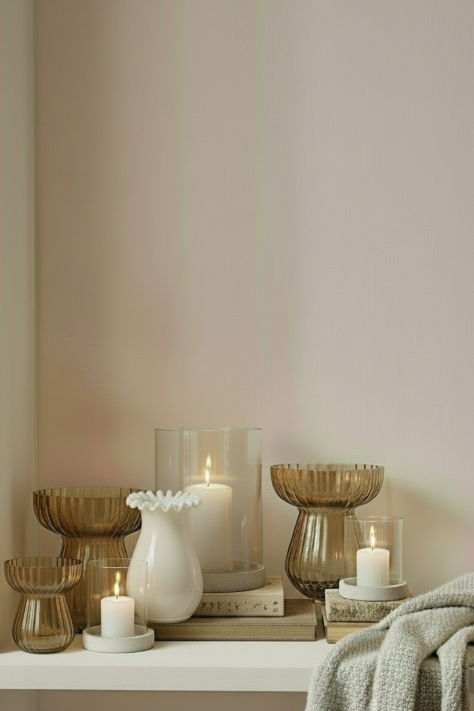 TRULY LIFESTYLE WHITE SCALLOPED EDGE VASE WITH AMBER BULB VASES AND GLASS HURRICANE