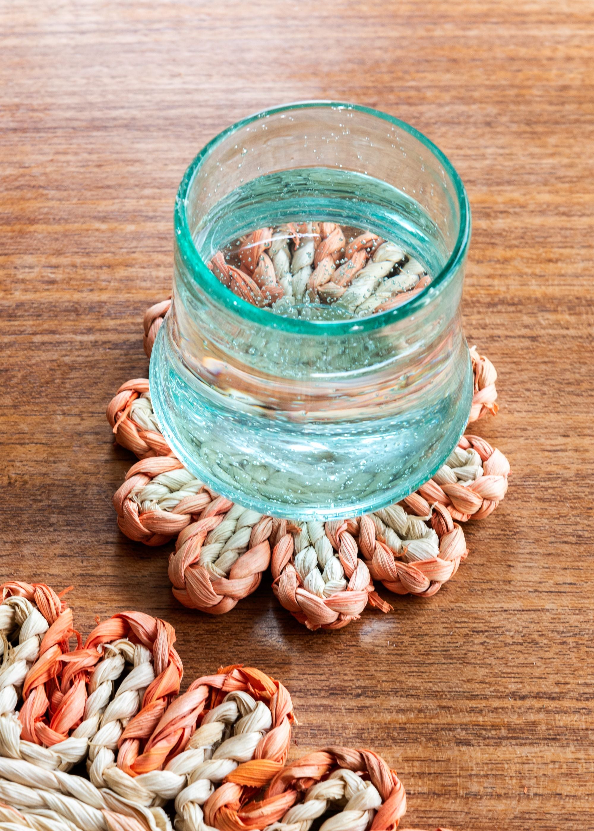 TRULY LIFESTYLE HUSK COASTER WITH ORANGE STITCHING WITH GLASS ON