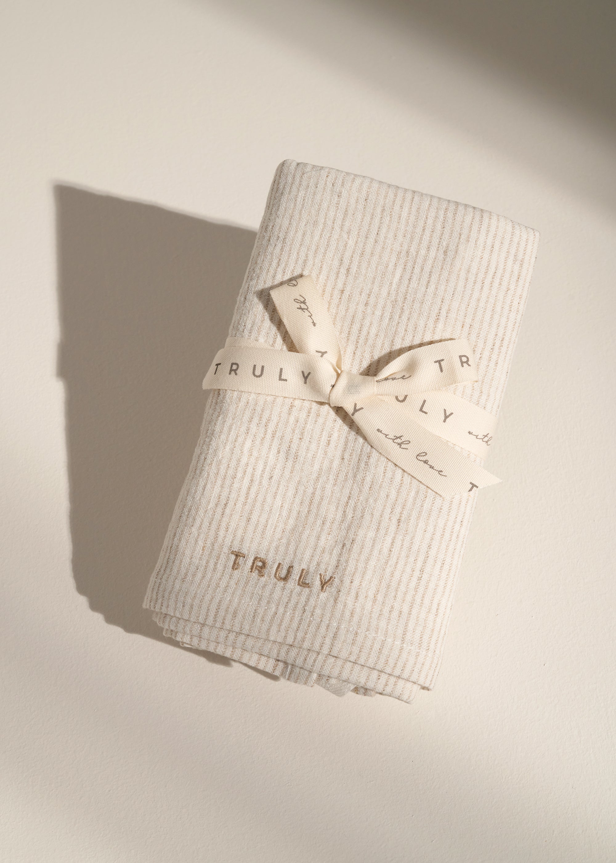 TRULY LIFESTYLE SET OF TWO STRIPED LINEN TEA TOWELS FOLDED