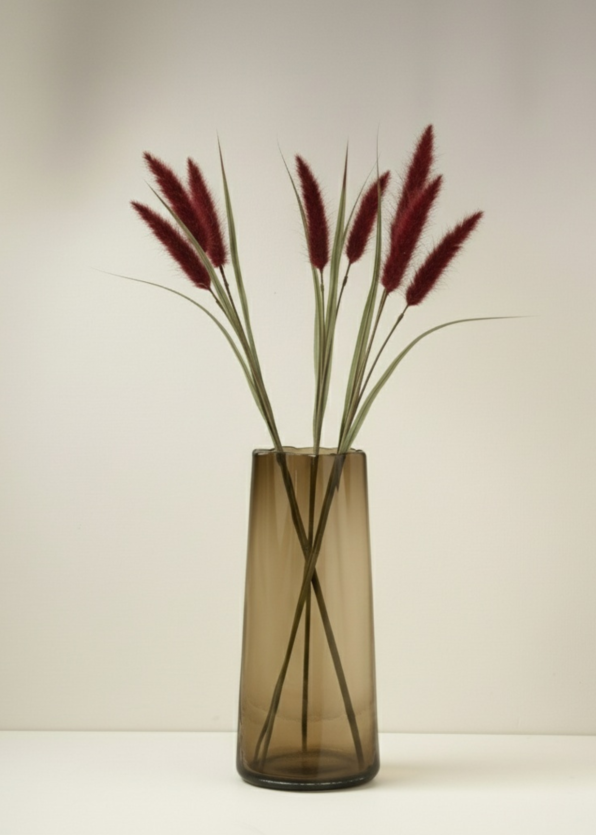 Truly Lifestyle Faux Ruby Triple Grass Stem In Brown Glass Vase
