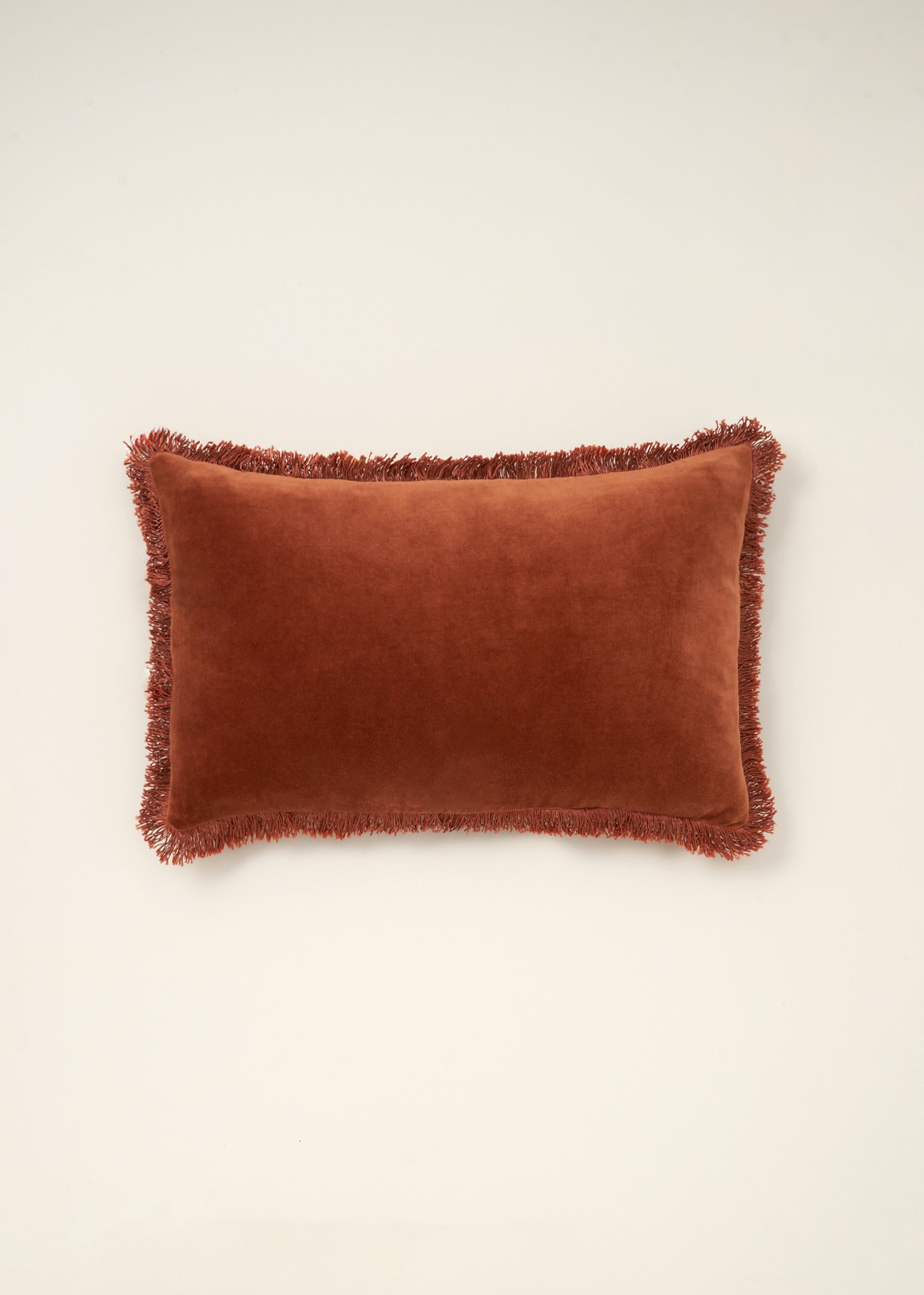 TRULY LIFESTYLE ORANGE VELVET RECTANGLE CUSHION WITH FINGE DETAILS