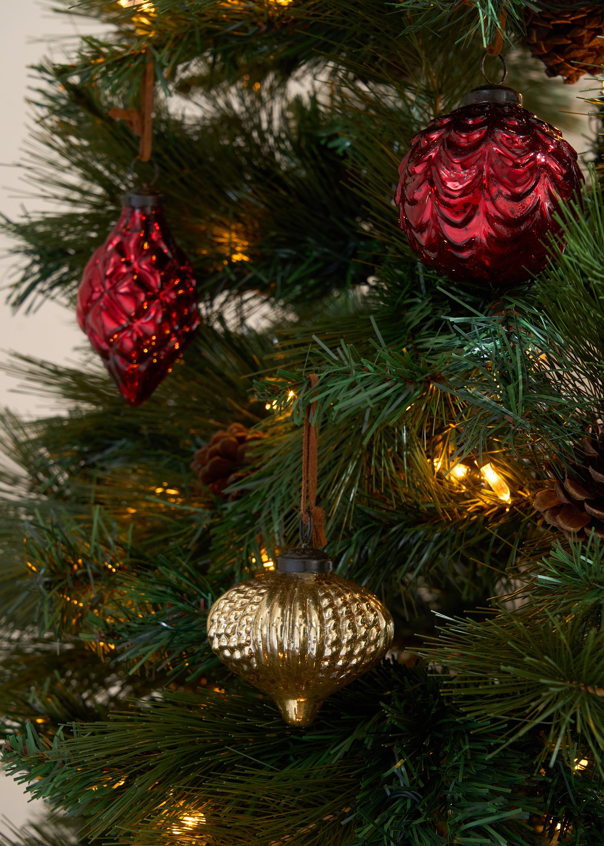 Set of 3 Red Recycled Glass Baubles