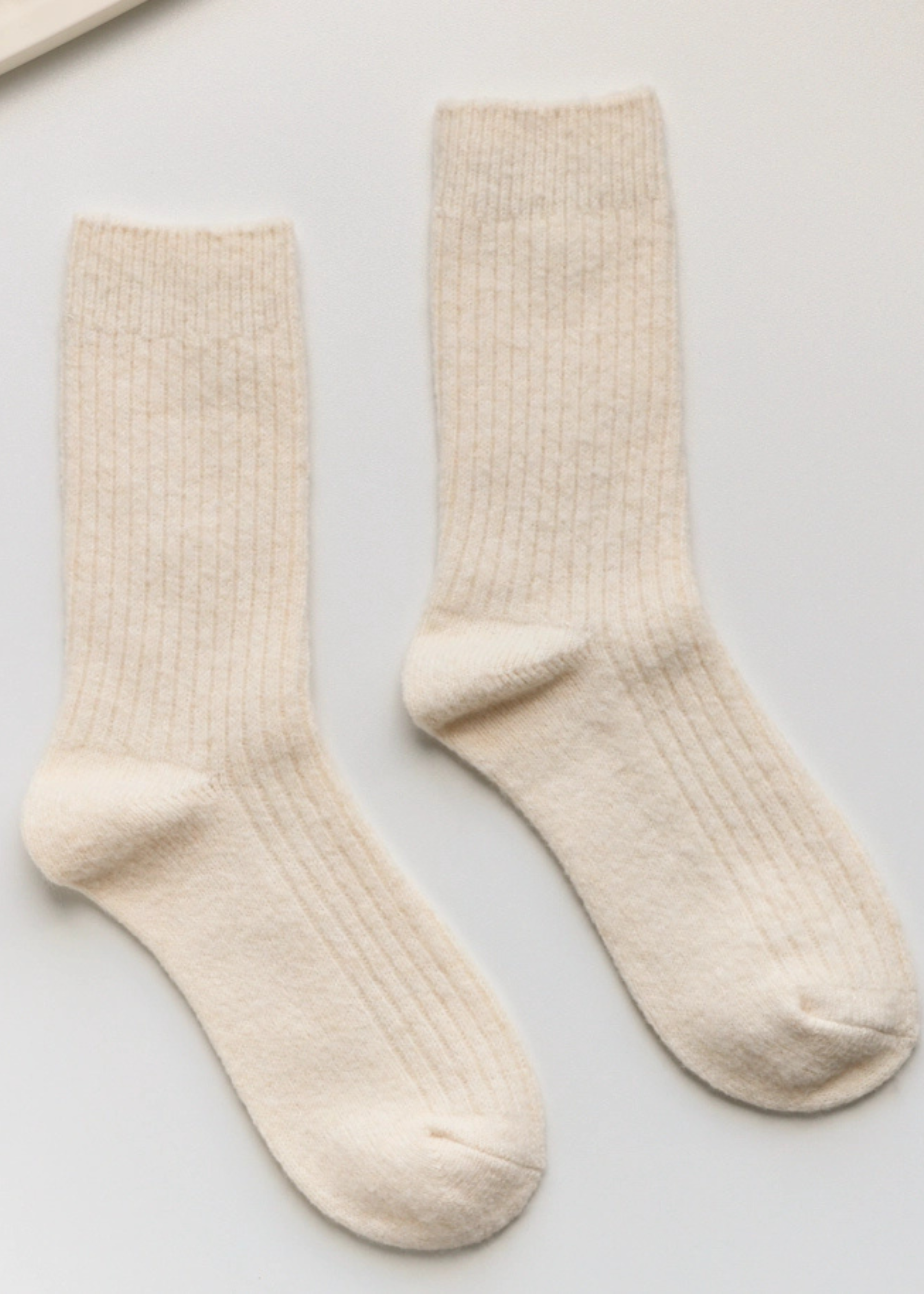 BEIGE CASHMERE BLEND RIBBED SOCKS