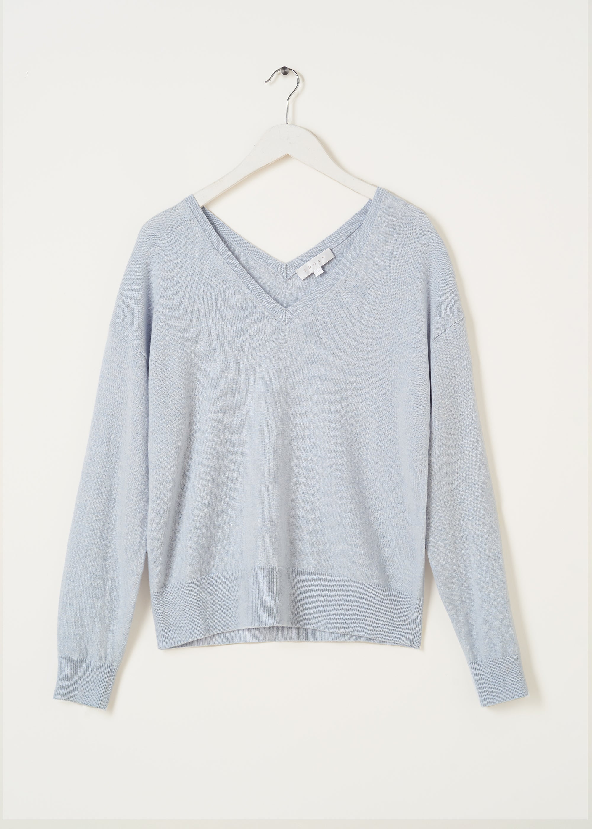 Merino and Cashmere Wool Baby Blue V-Neck Jumper