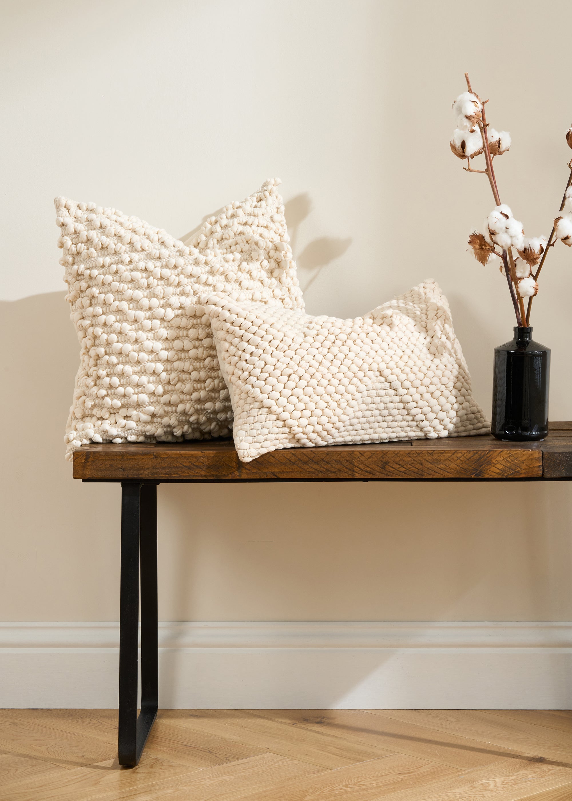 Knotted Ecru Square Cushion