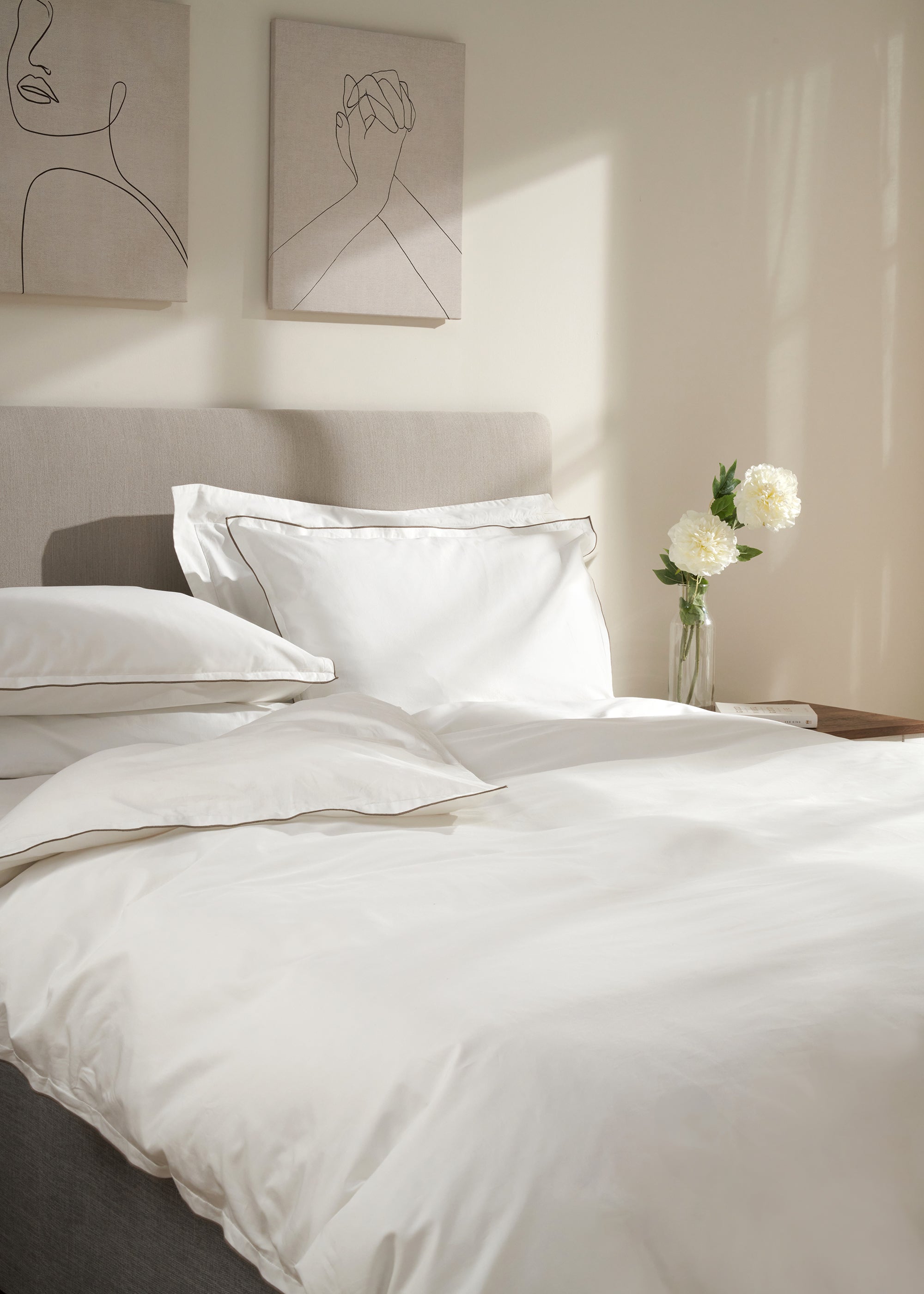 TRULY LIFESTYLE EMBROIDERED EDGE WHITE DUVET COVER ON BED