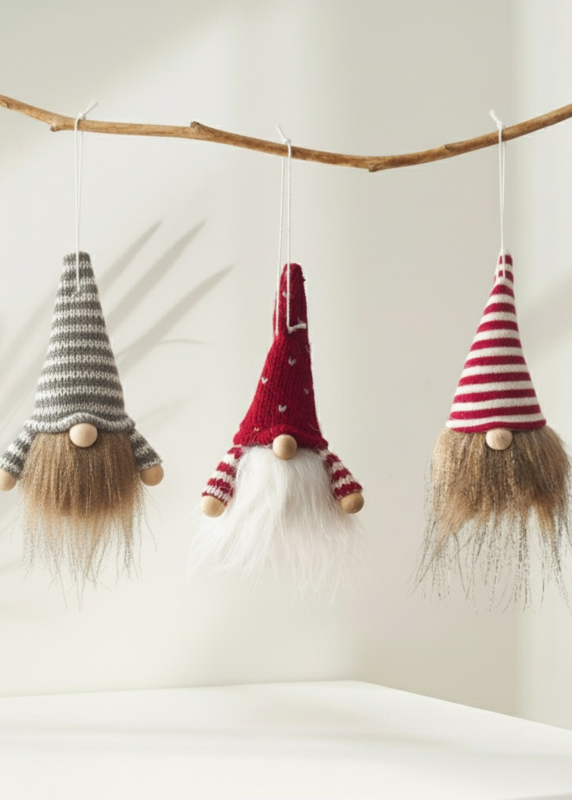 Truly Lifestyle Three Christmas Gonk decorations Hanging on a branch