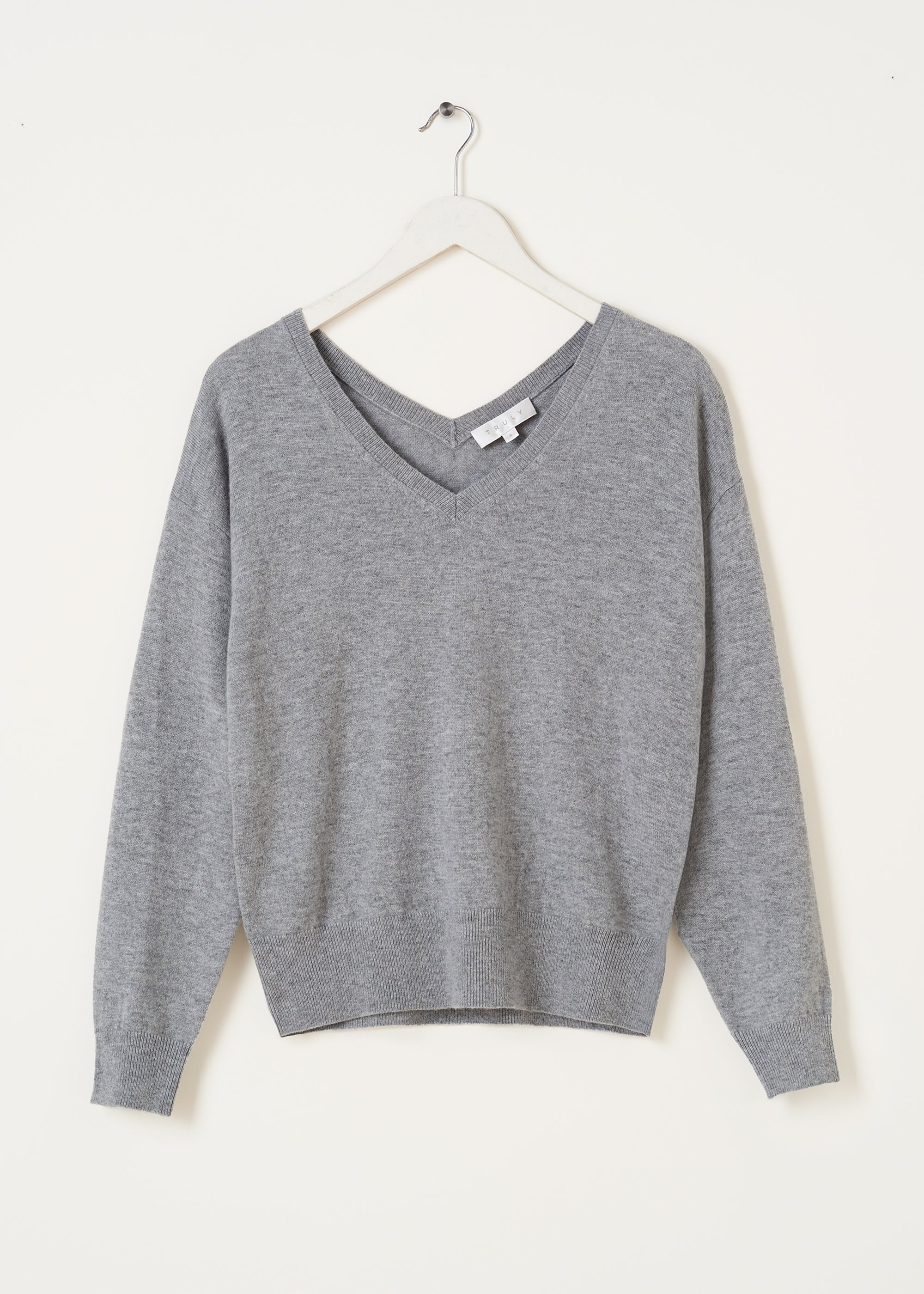 Merino and Cashmere Wool Grey V-Neck Jumper