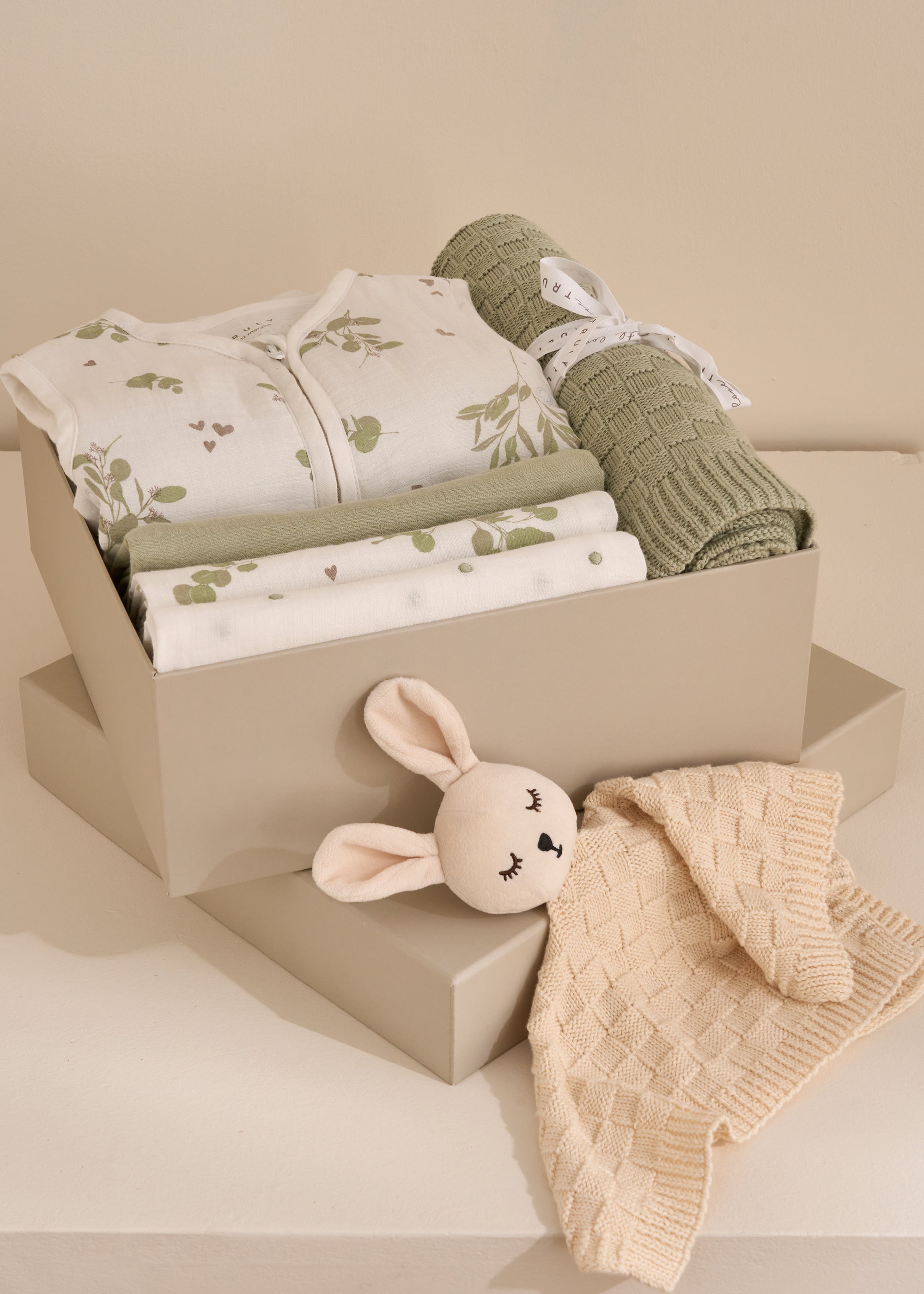 Oat Cotton Knitted Bunny Baby Comforter