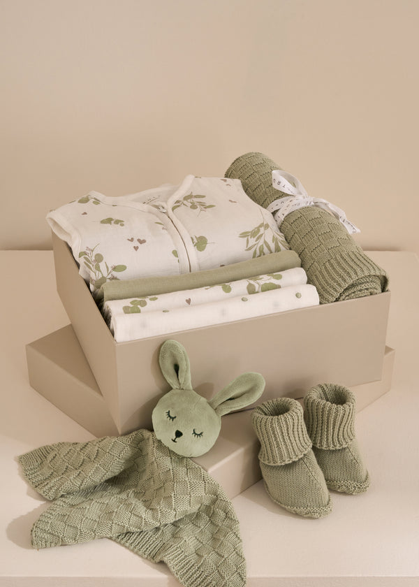 Sage Cotton Knitted Bunny Baby Comforter