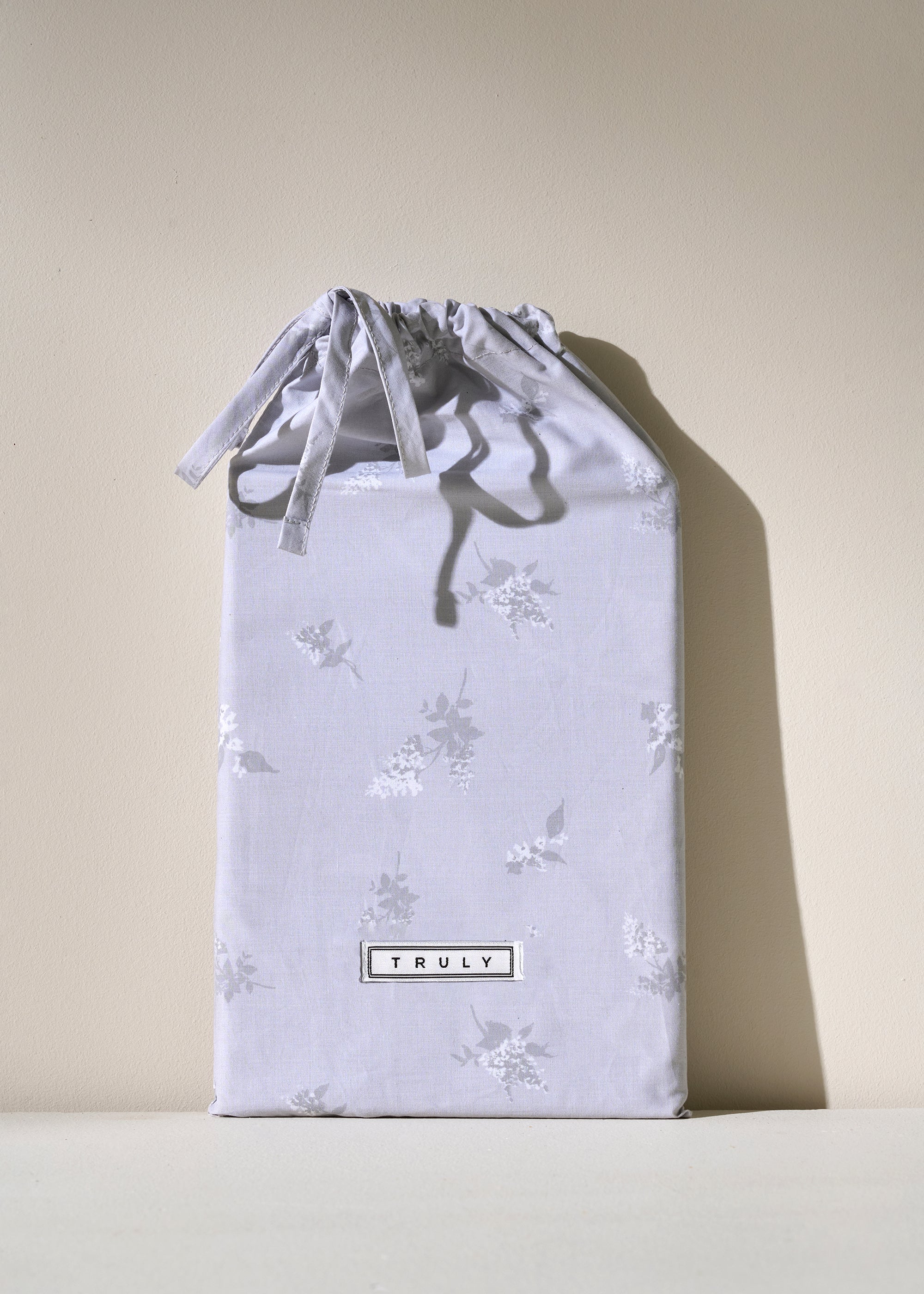 Truly Lifestyle Grey Floral Pillowcase in dust bag