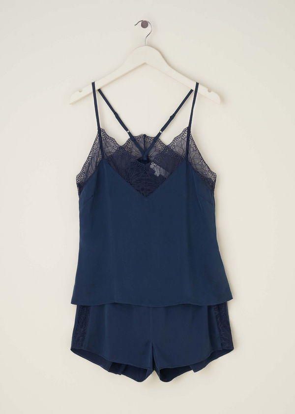 Womens Navy Blue Isabel Silk Camisole And Short Set On Hanger | Truly Lifestyle