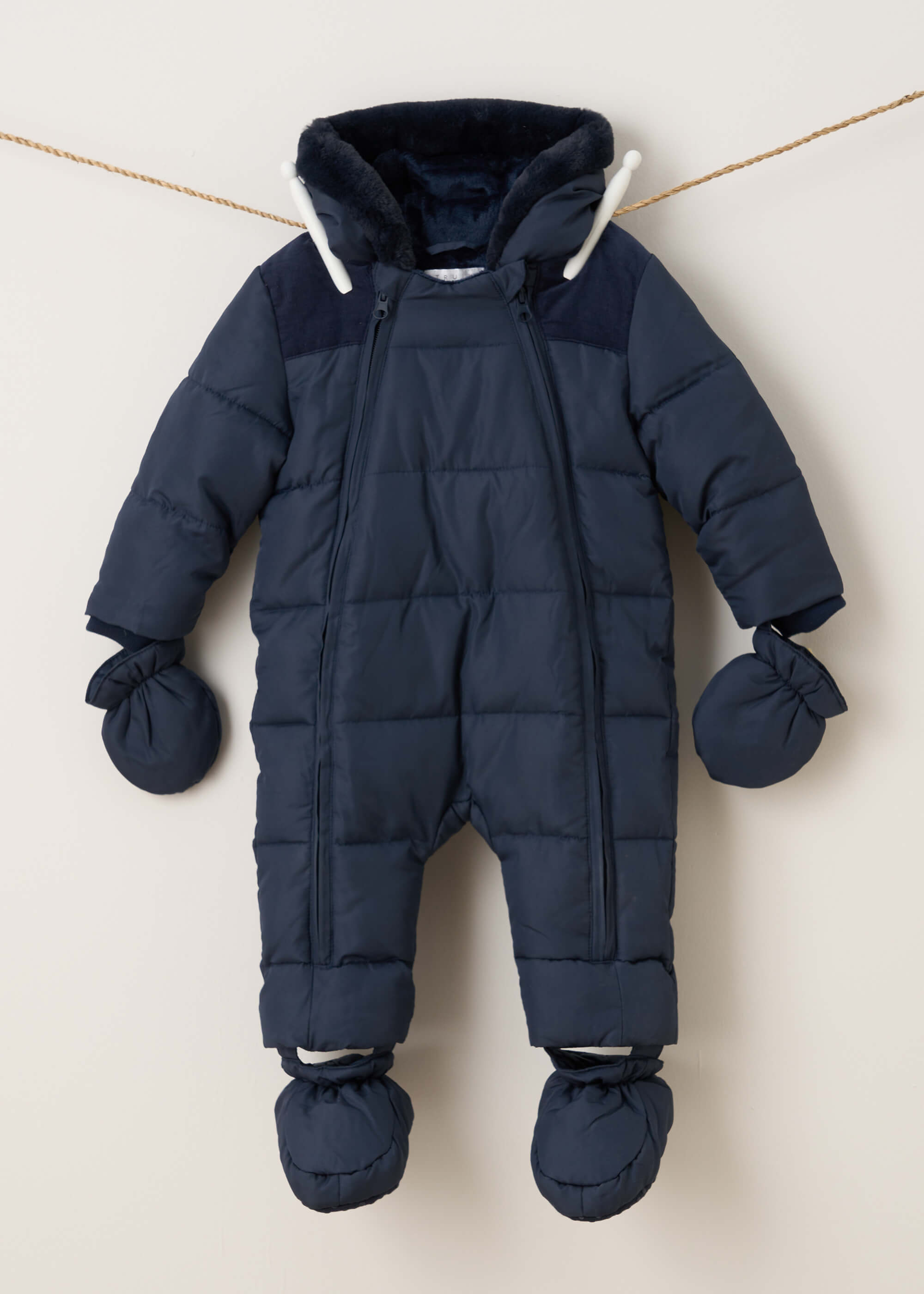 TRULY LIFESTYLE MIDNIGHT BLUE BABY SNOWSUIT WITH DETACHABLE FEET AND MITTENS