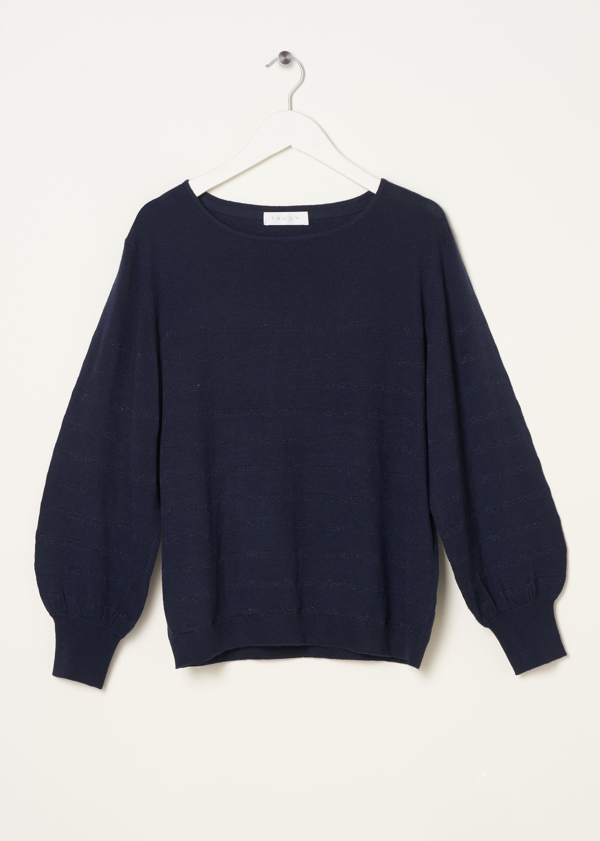 TRULY LIFESTYLE WOMENS NAVY BLUE LUREX STRIPE JUMPER ON HANGER