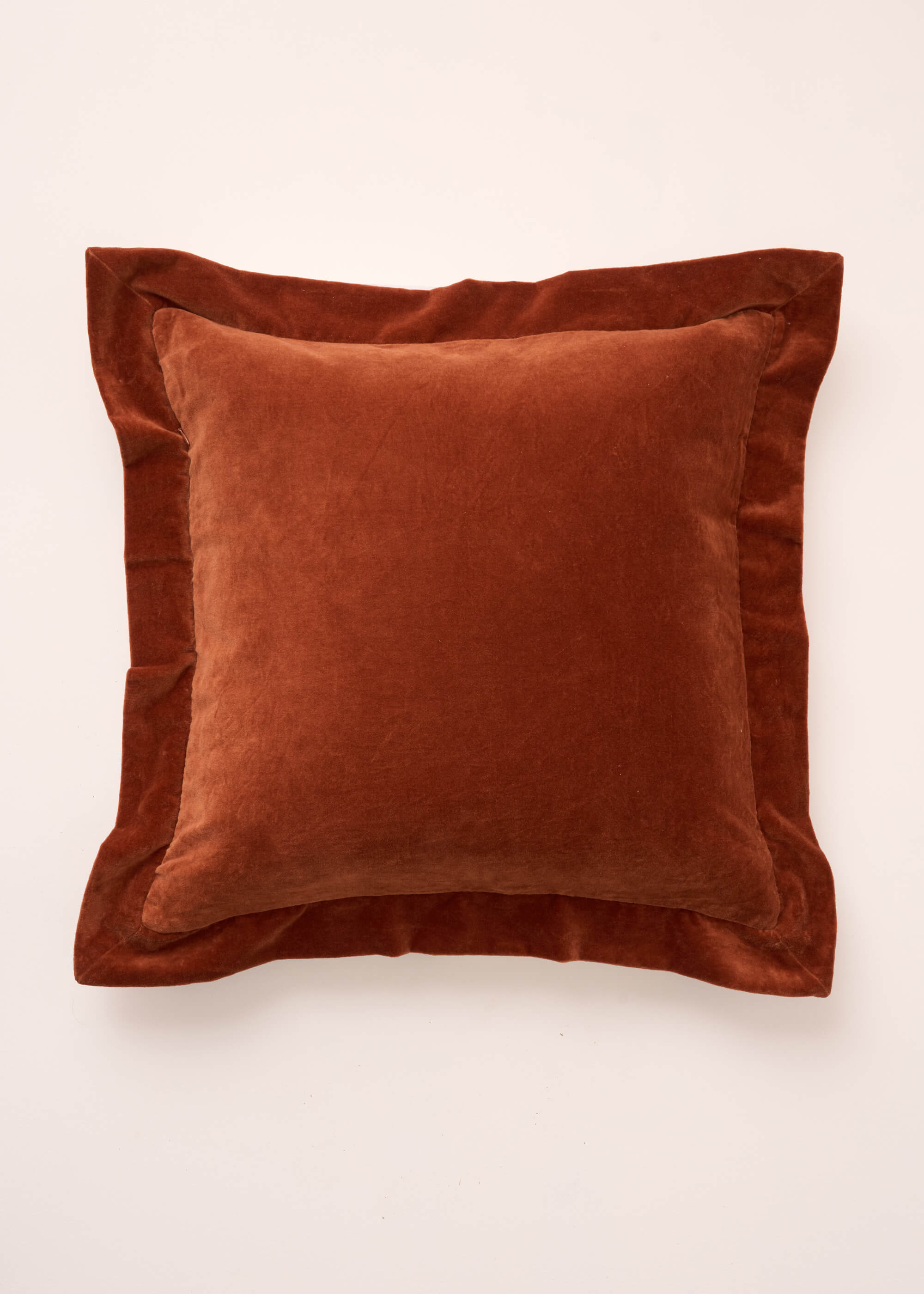 TRULY LIFESTYLE BURNT ORANGE VELVET SQUARE FLANGE EDGED CUSION