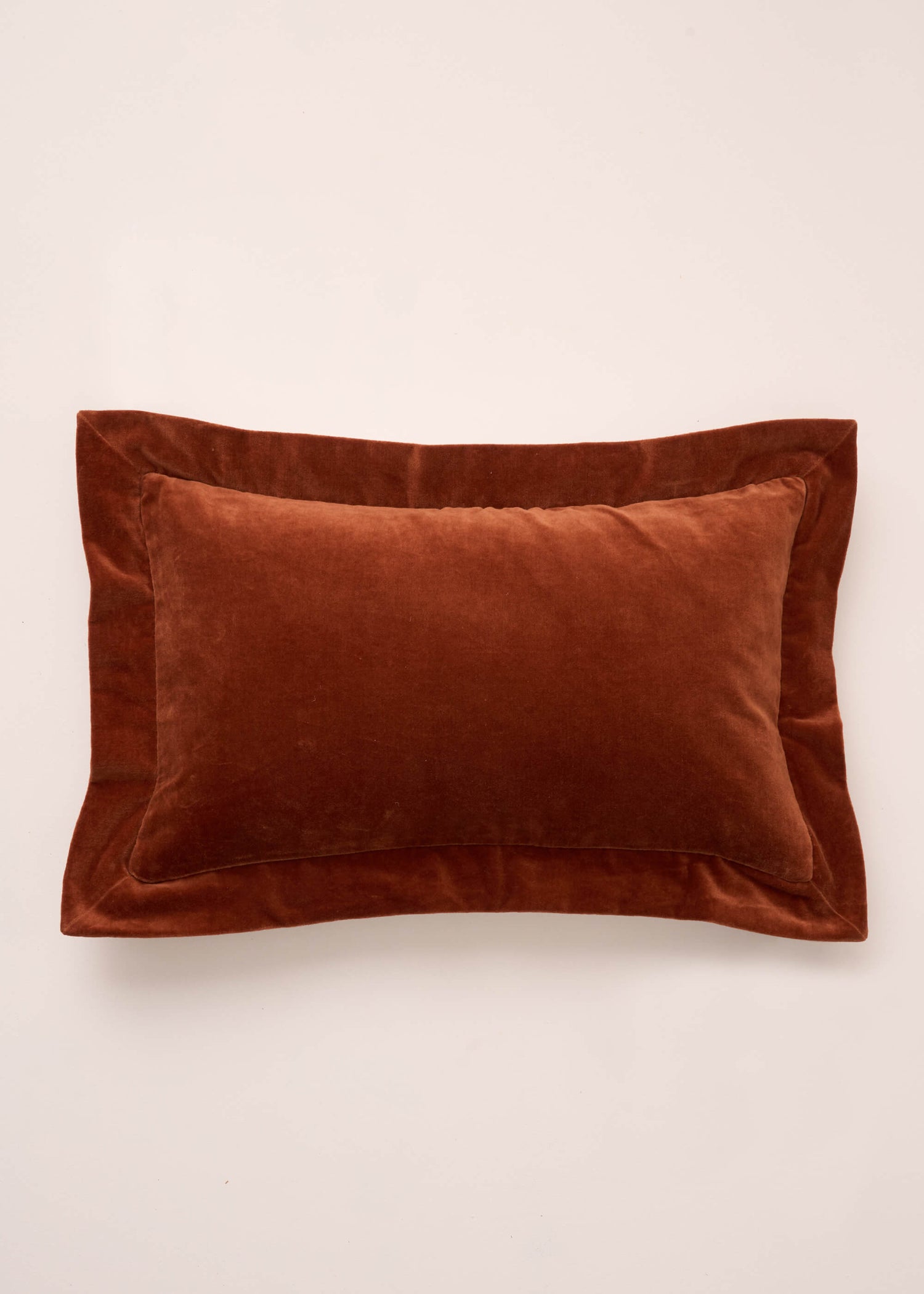 TRULY LIFESTYLE BURNT ORANGE VELVET RECTANGLE CUSHION WITH FLANGE EDGING