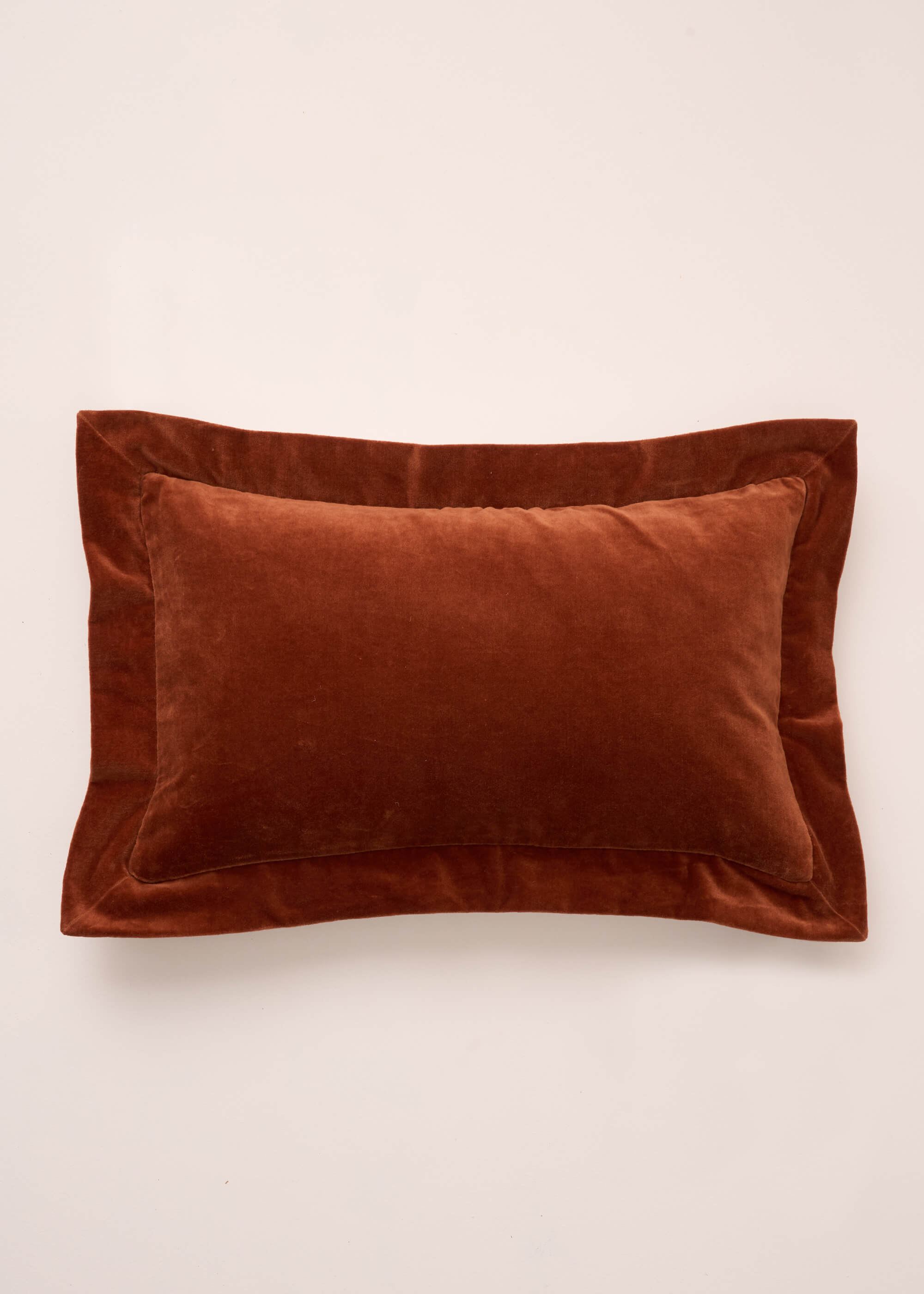 TRULY LIFESTYLE BURNT ORANGE VELVET RECTANGLE CUSHION WITH FLANGE EDGING
