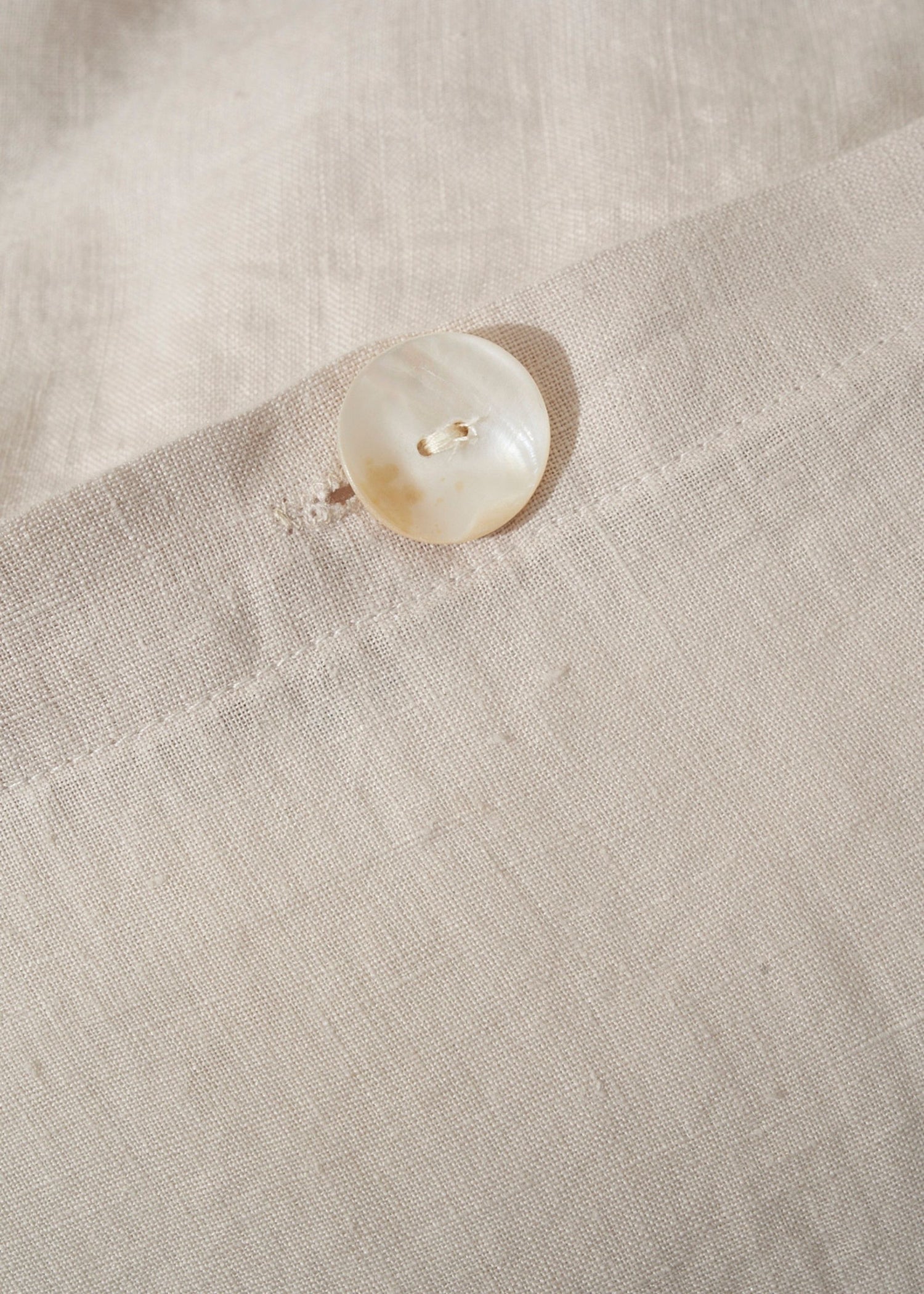 Grey Linen Duvet Cover Close Up Of Button | Truly Lifestyle