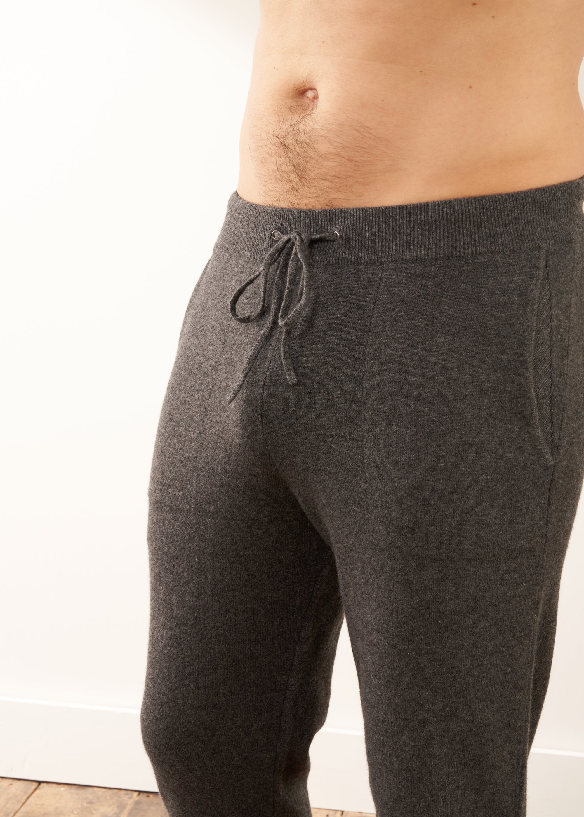 Mens Grey Cashmere Jogging Bottoms Close Up | Truly Lifestyle