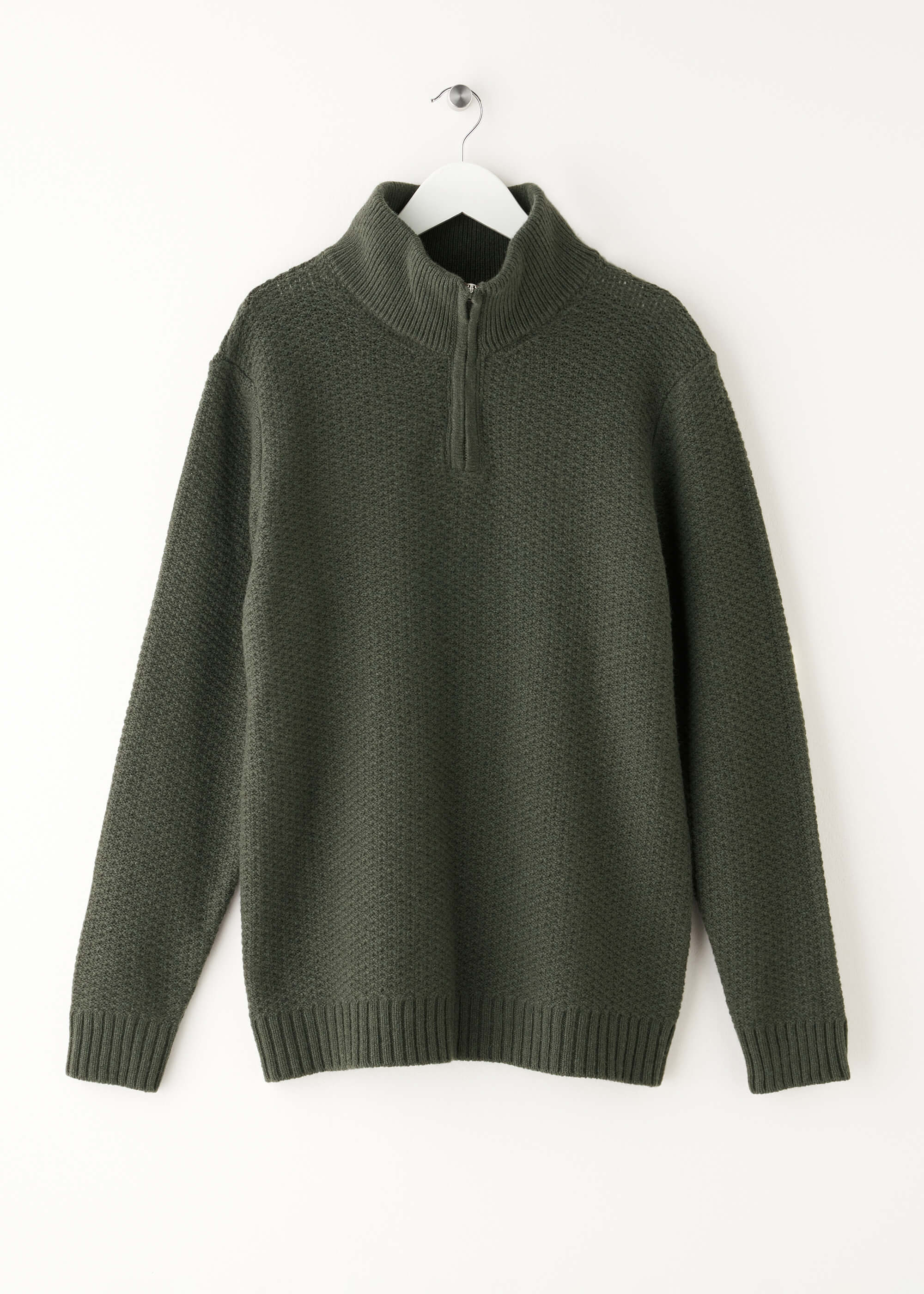 Mens Khaki Green Windsor Zip Jumper On Hanger