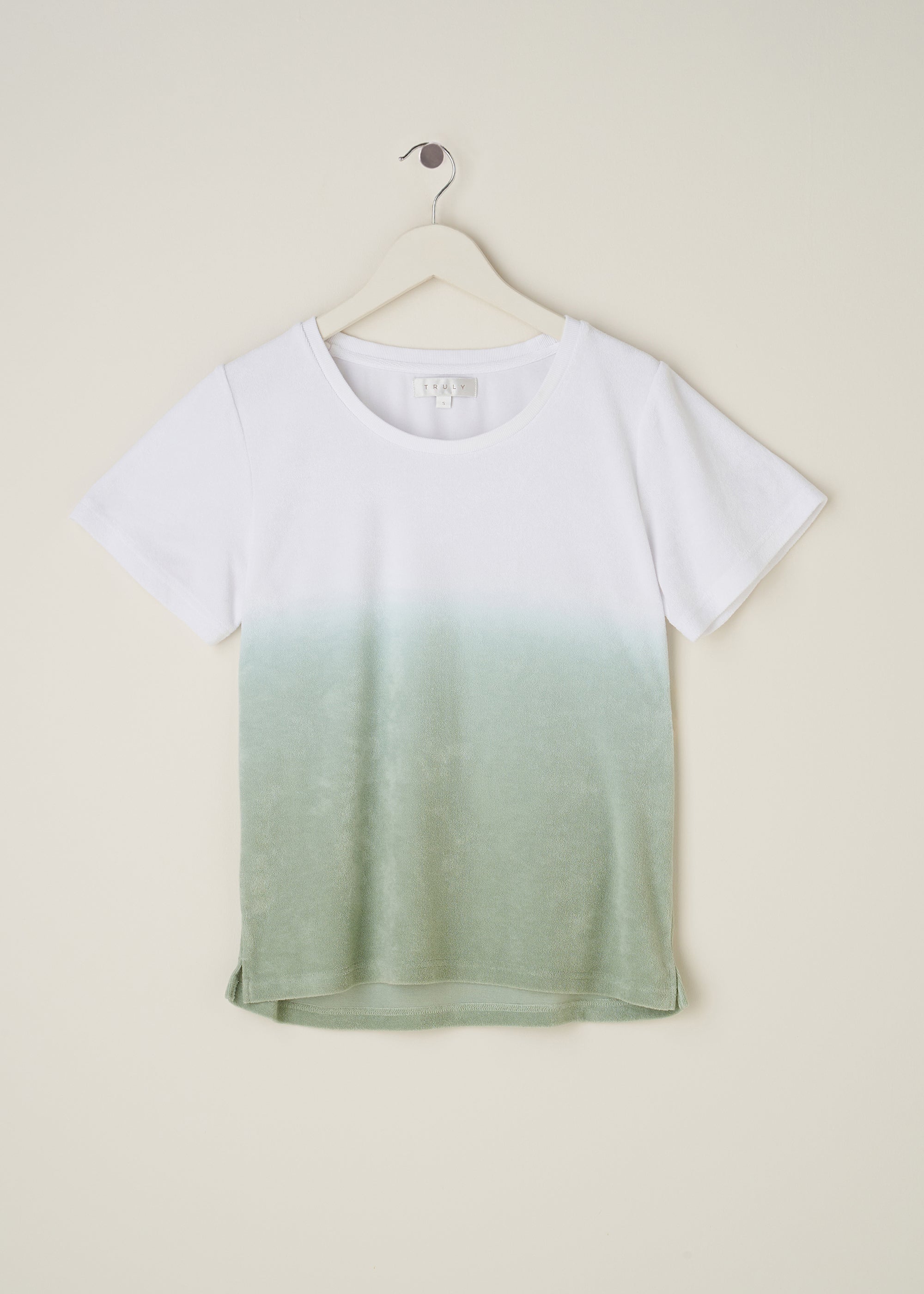 TRULY LIFESTYLE SAGE GREEN WOMENS TERRY OMBRE TSHIRT ON A HANGER