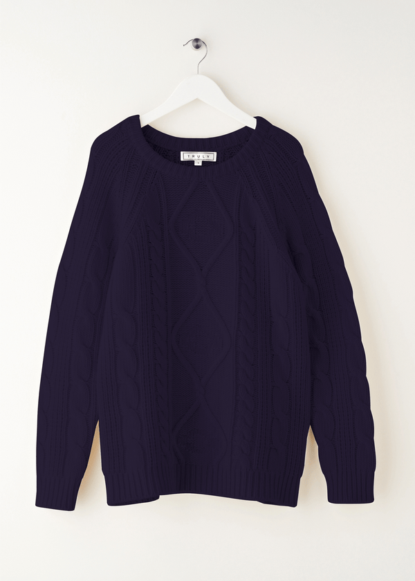 Mens Navy Cable Knit Jumper On Hanger | Truly Lifestyle