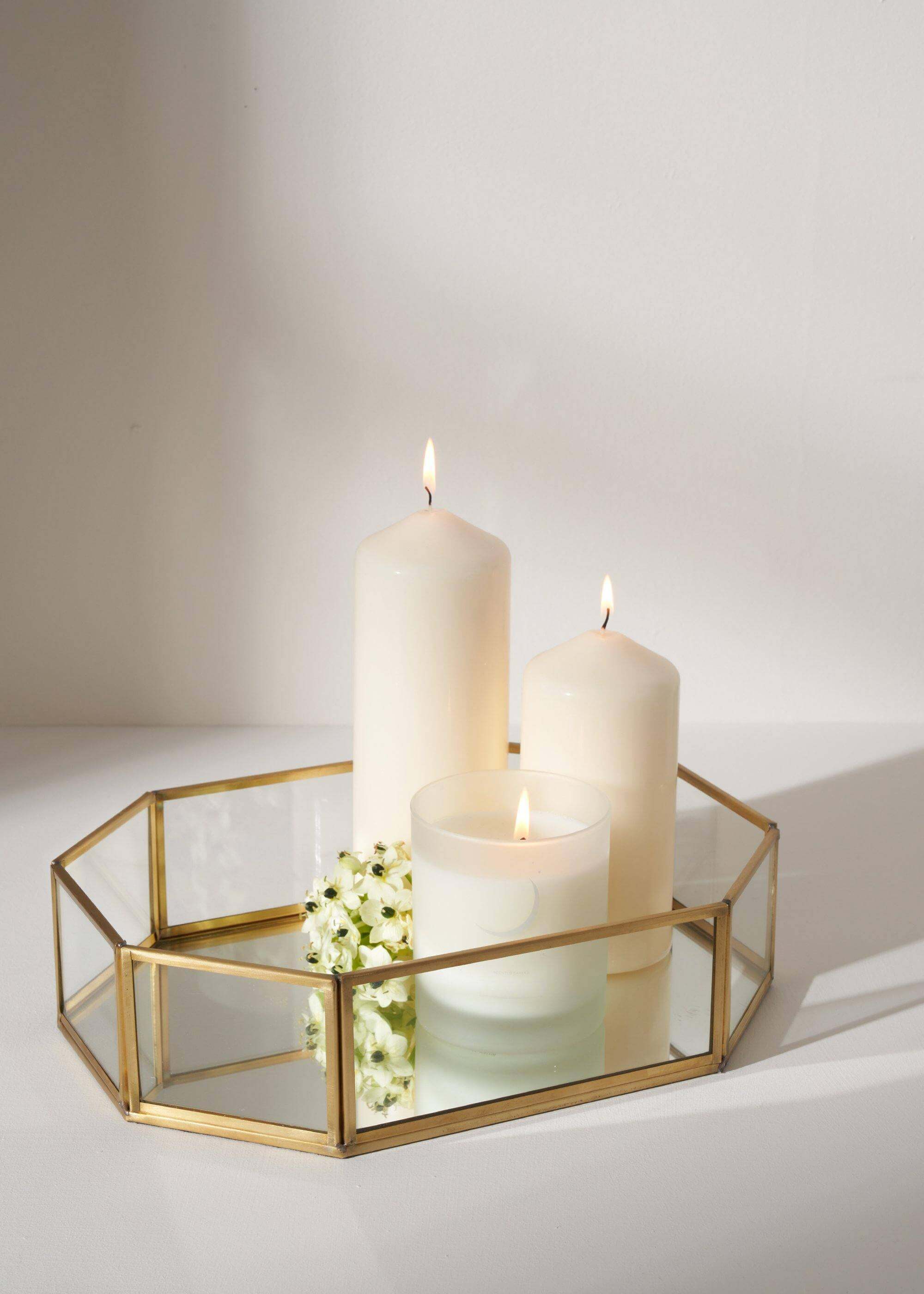 Glass, Brass And Mirrored Trinket Tray With Candles On | Truly Lifestyle