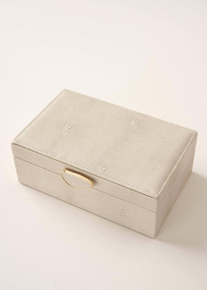 Cream Faux Shagreen Jewellery Box With Gold Handle | Truly Lifestyle