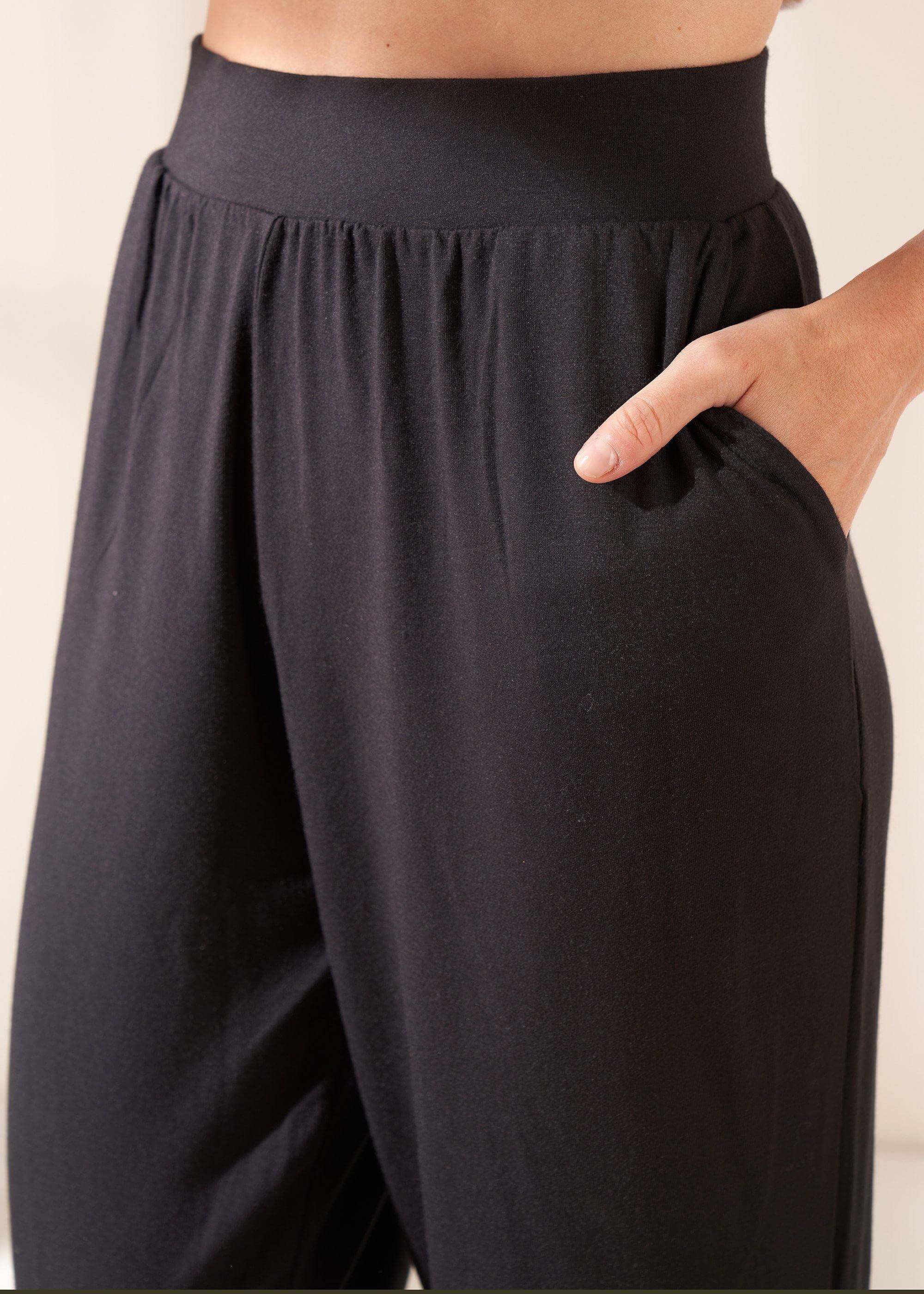 Womens Black Bamboo Hareem Jogging Bottoms On Model | Truly Lifestyle