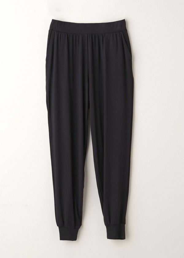 Womens Black Bamboo Hareem Jogging Bottoms Hanging Up | Truly Lifestyle