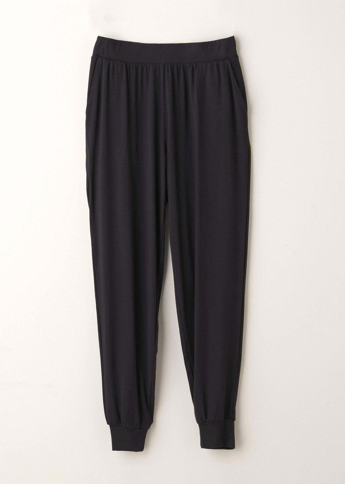Womens Black Bamboo Hareem Jogging Bottoms Hanging Up | Truly Lifestyle