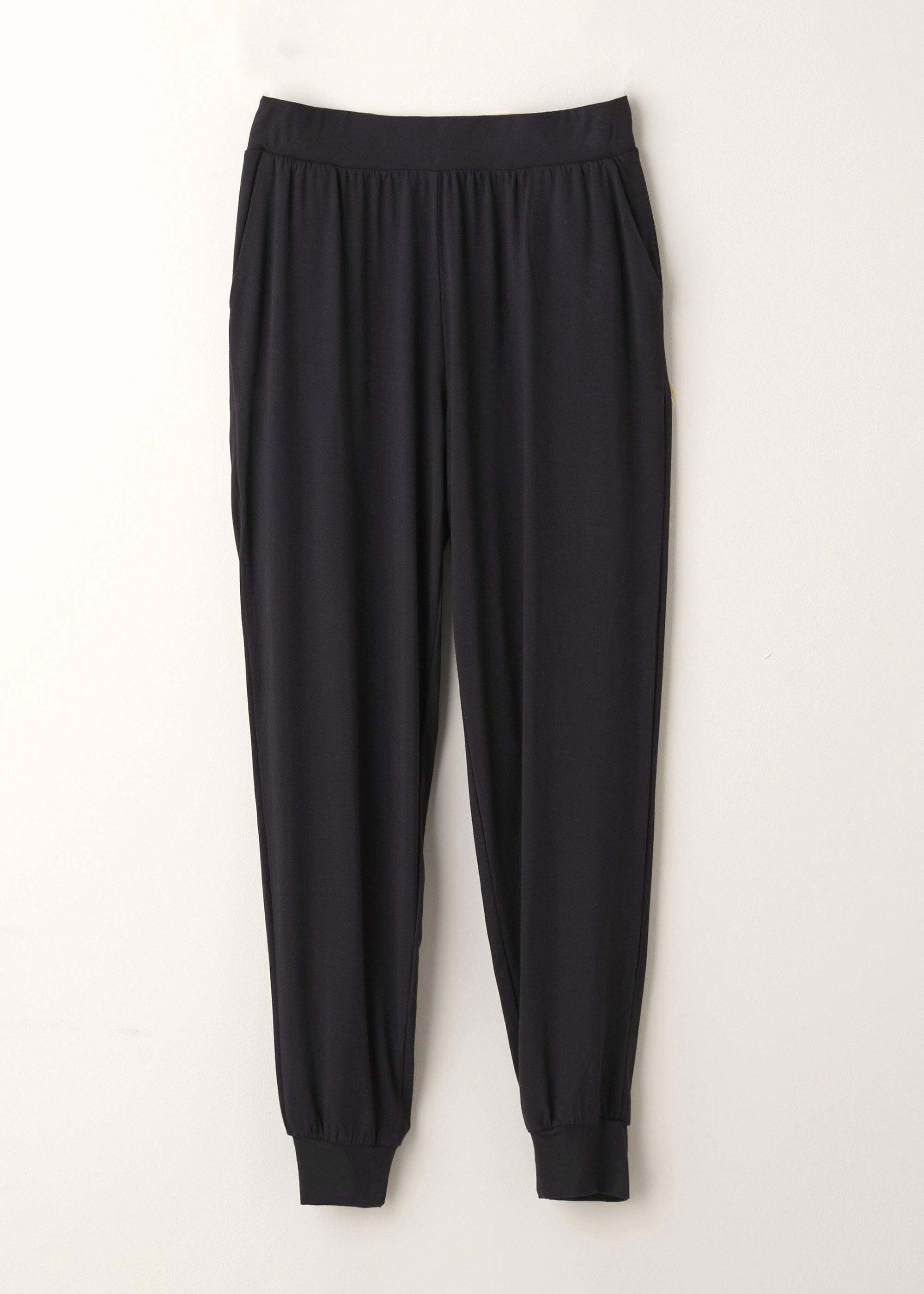 Womens Black Bamboo Hareem Jogging Bottoms Hanging Up | Truly Lifestyle