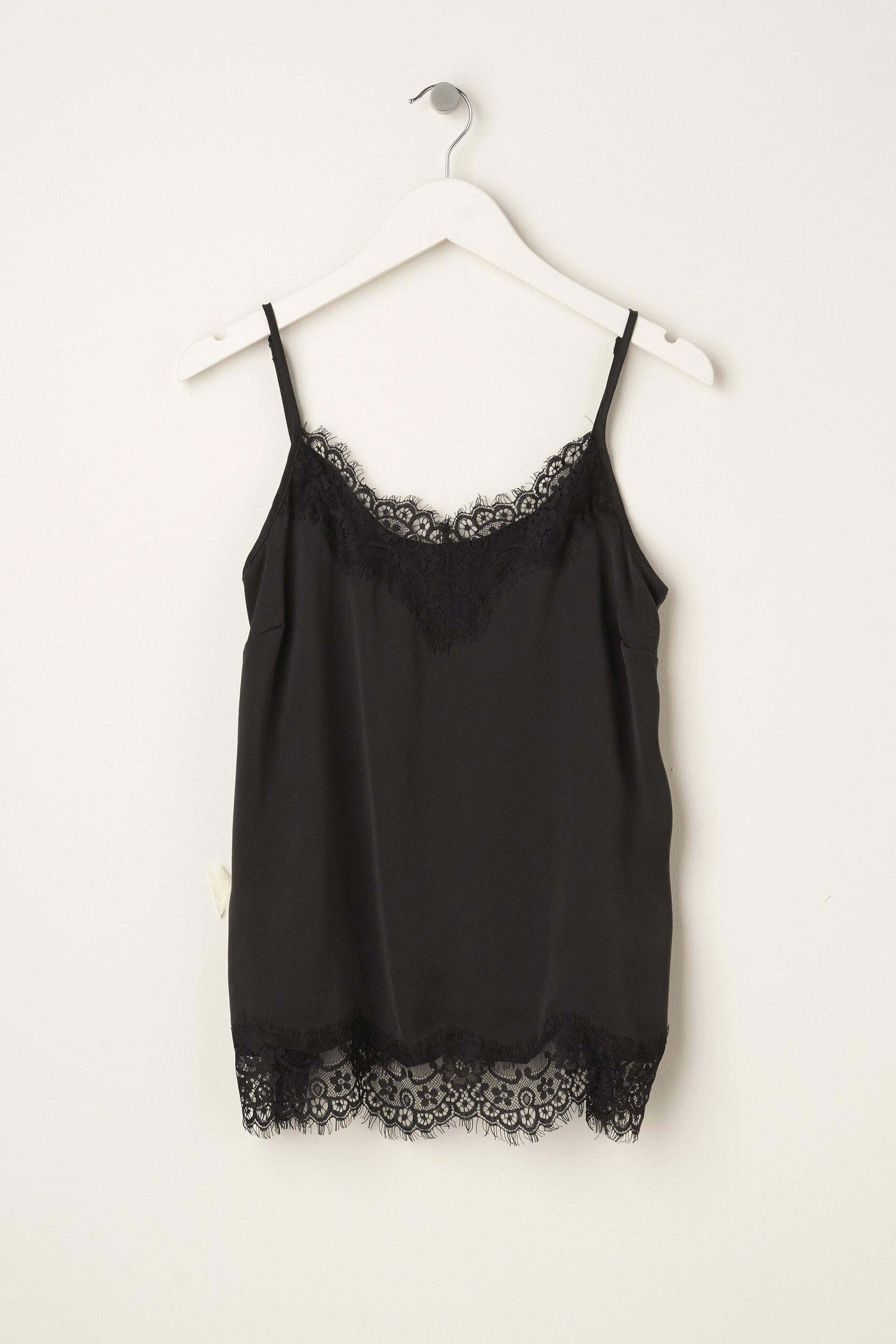 Ladies Black Silk And Lace Camisole Top On Hanger | Truly Lifestyle