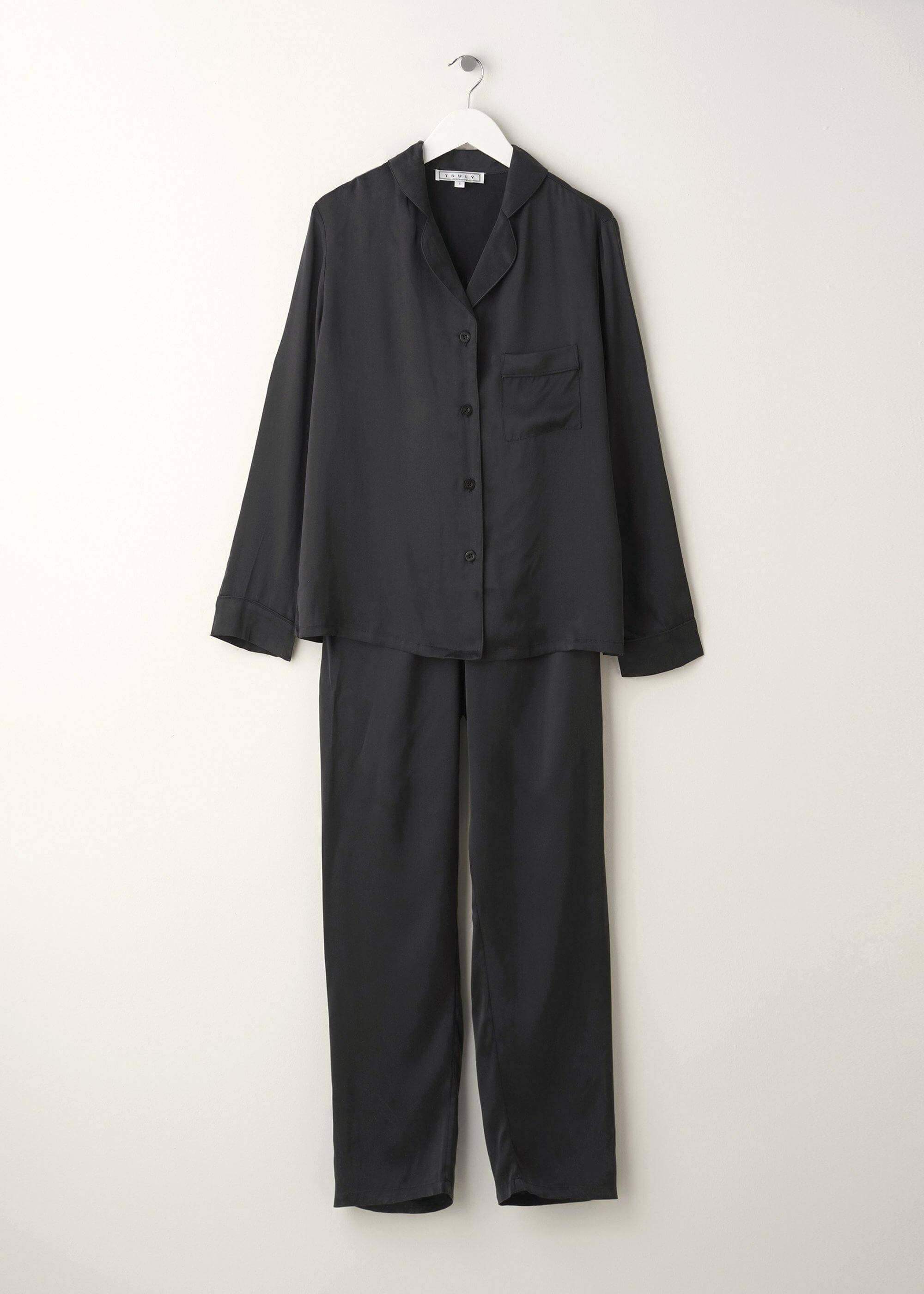 Ladies Black Silk Pyjama Set On Hanger | Truly Lifestyle