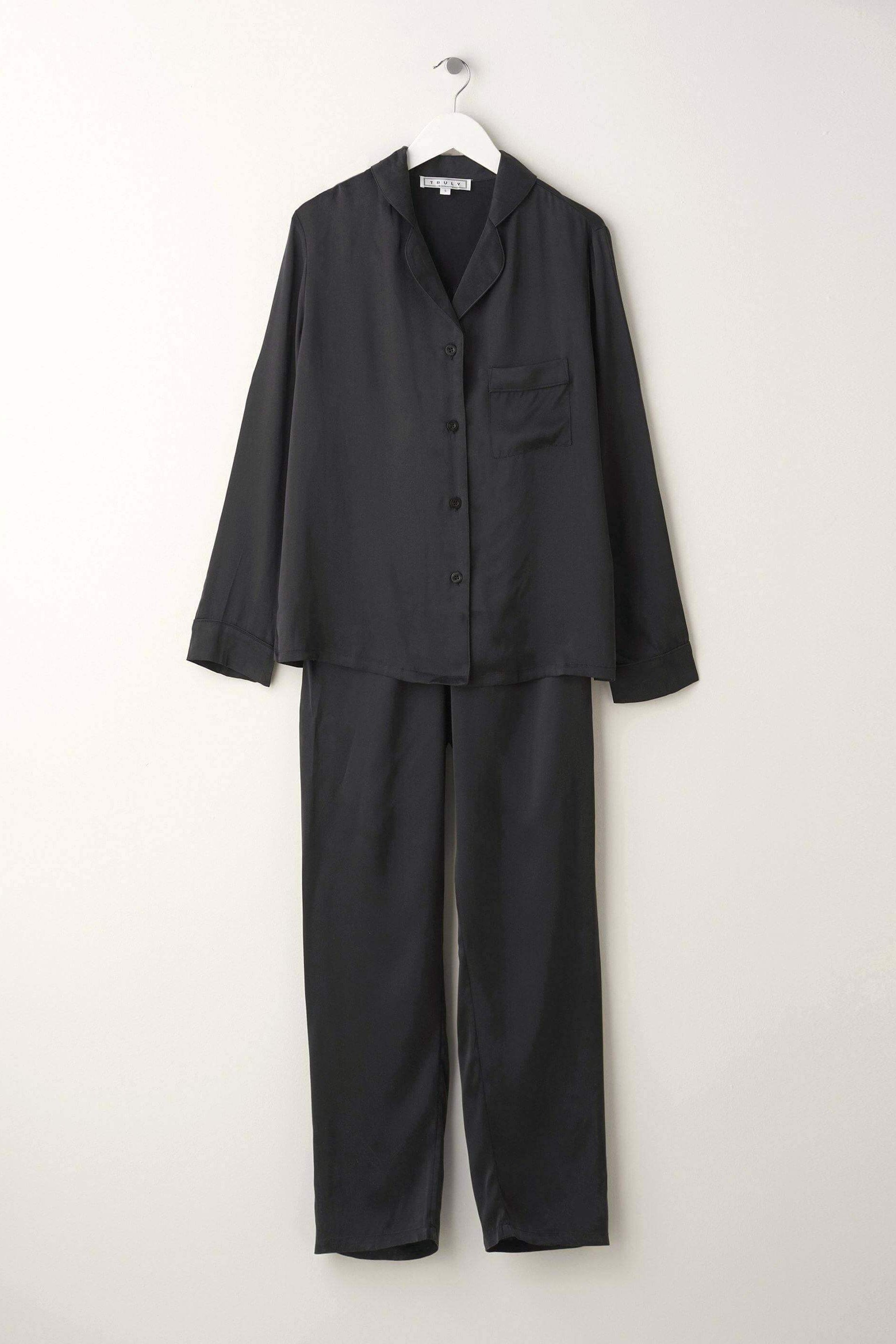 Ladies Black Silk Pyjama Set On Hanger | Truly Lifestyle