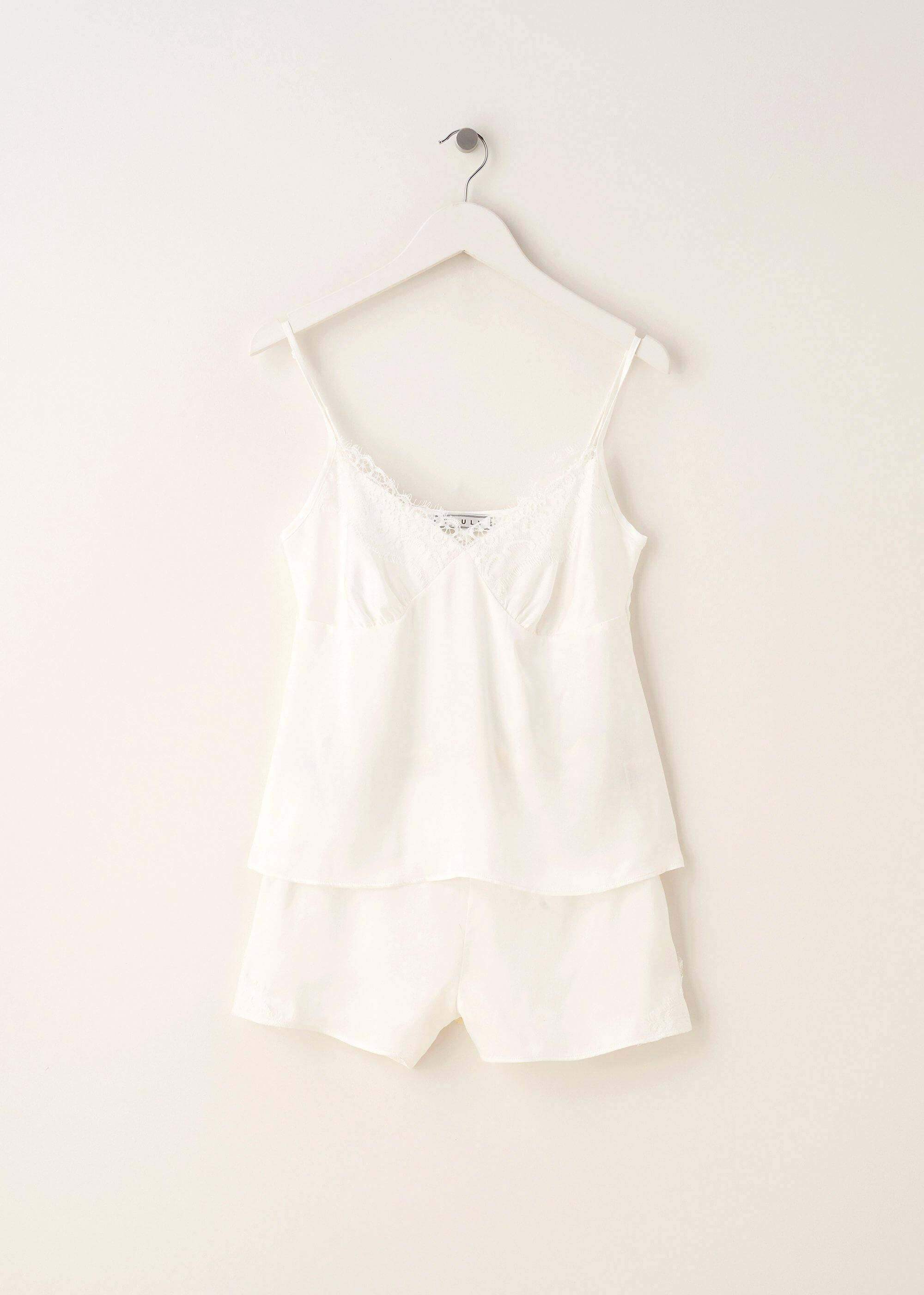 Womens White Silk And Lace Camisole And Short Set On Hanger | Truly Lifestyle