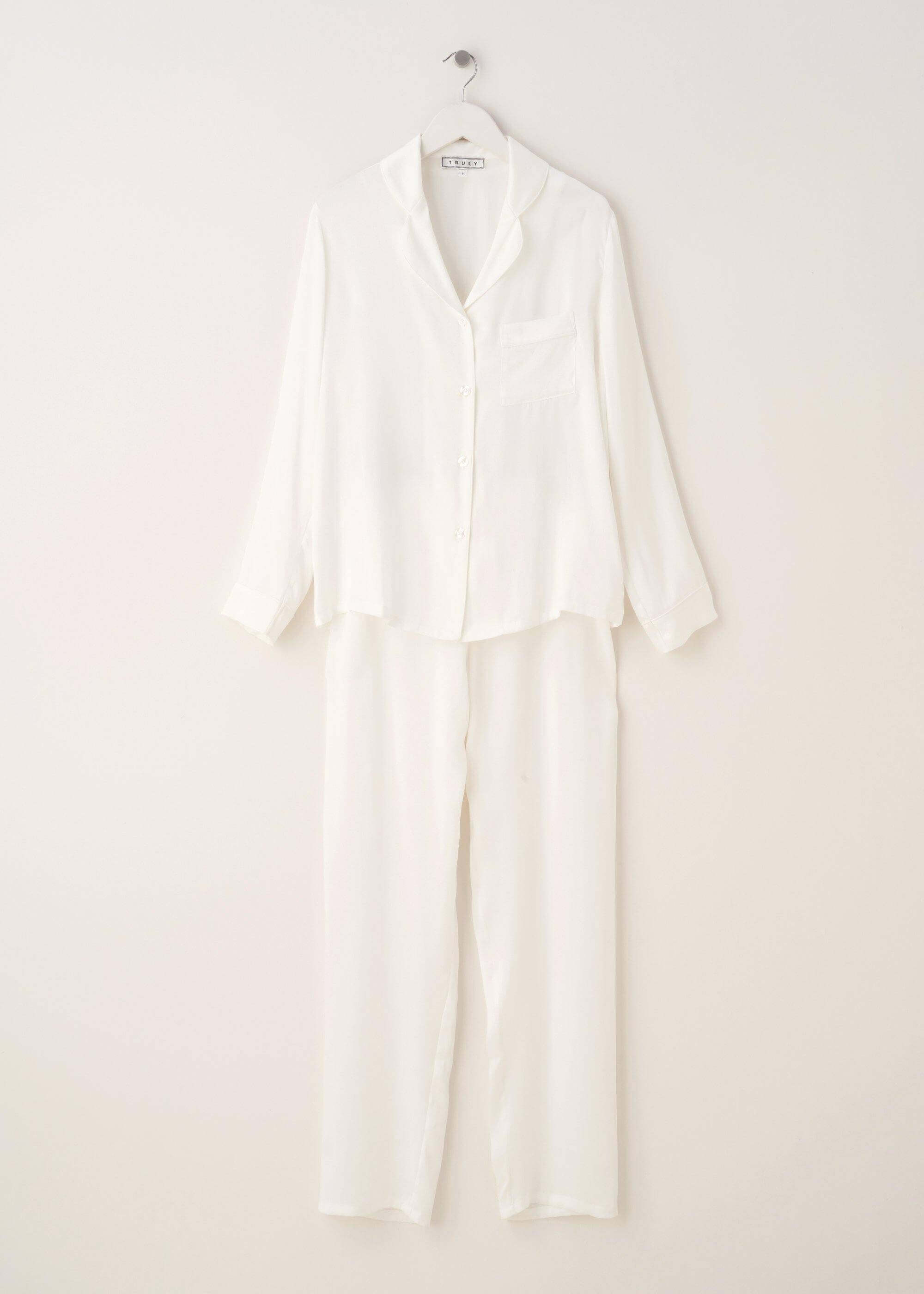 Ladies White Silk Pyjama Set On Hanger | Truly Lifestyle