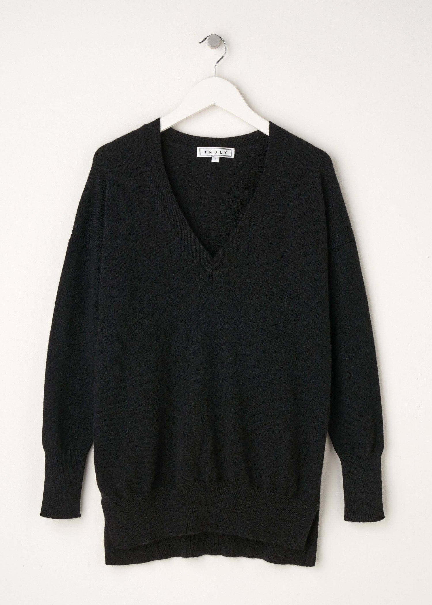 Womens Black V Neck Cashmere Jumper On Hanger | Truly Lifestyle